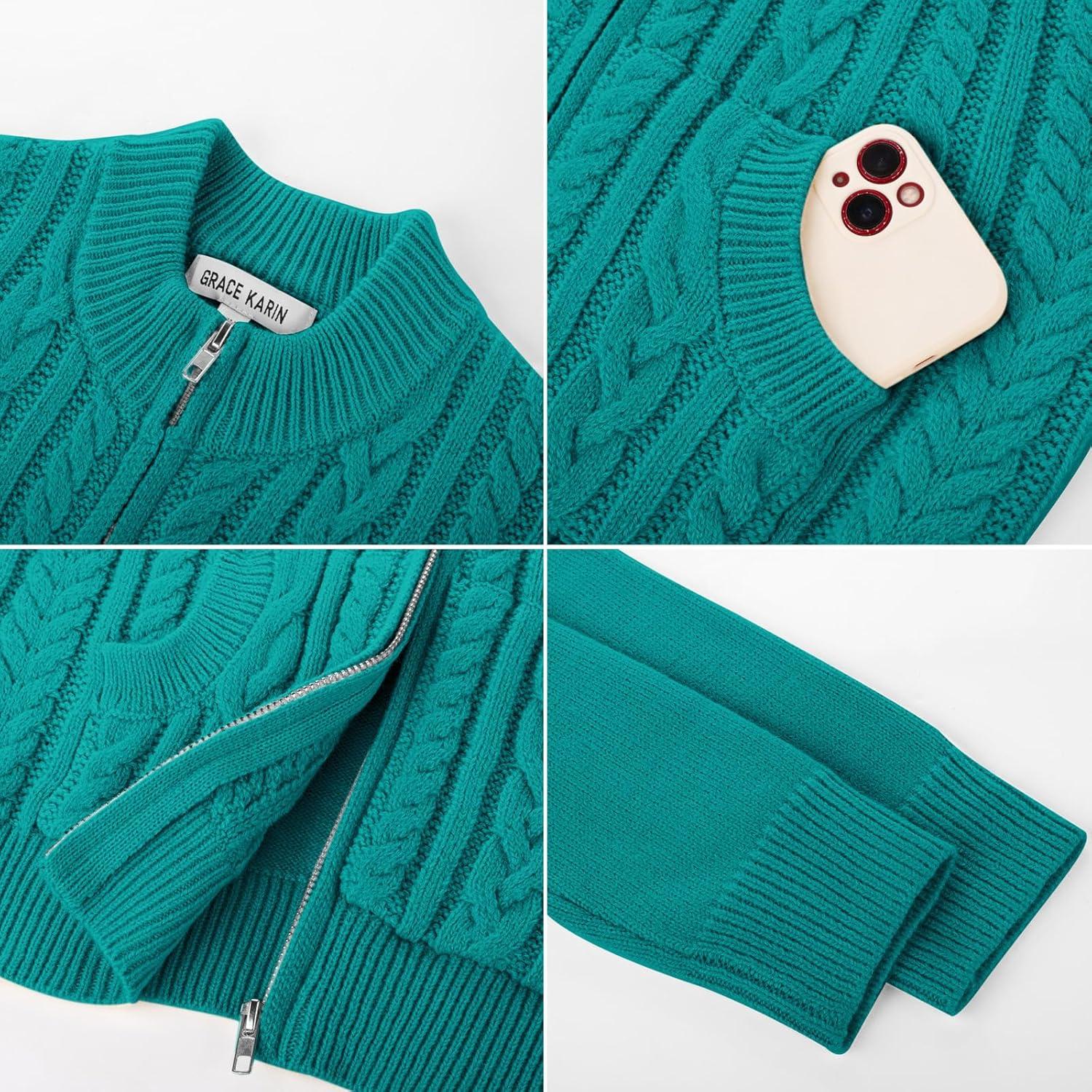 imageGRACE KARIN Girls Knit Cardigan Sweater Zip Long Sleeve Kids School Uniform Fall Jacket Size 614Bluegreen