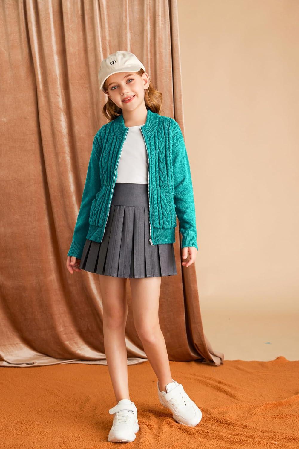 imageGRACE KARIN Girls Knit Cardigan Sweater Zip Long Sleeve Kids School Uniform Fall Jacket Size 614Bluegreen