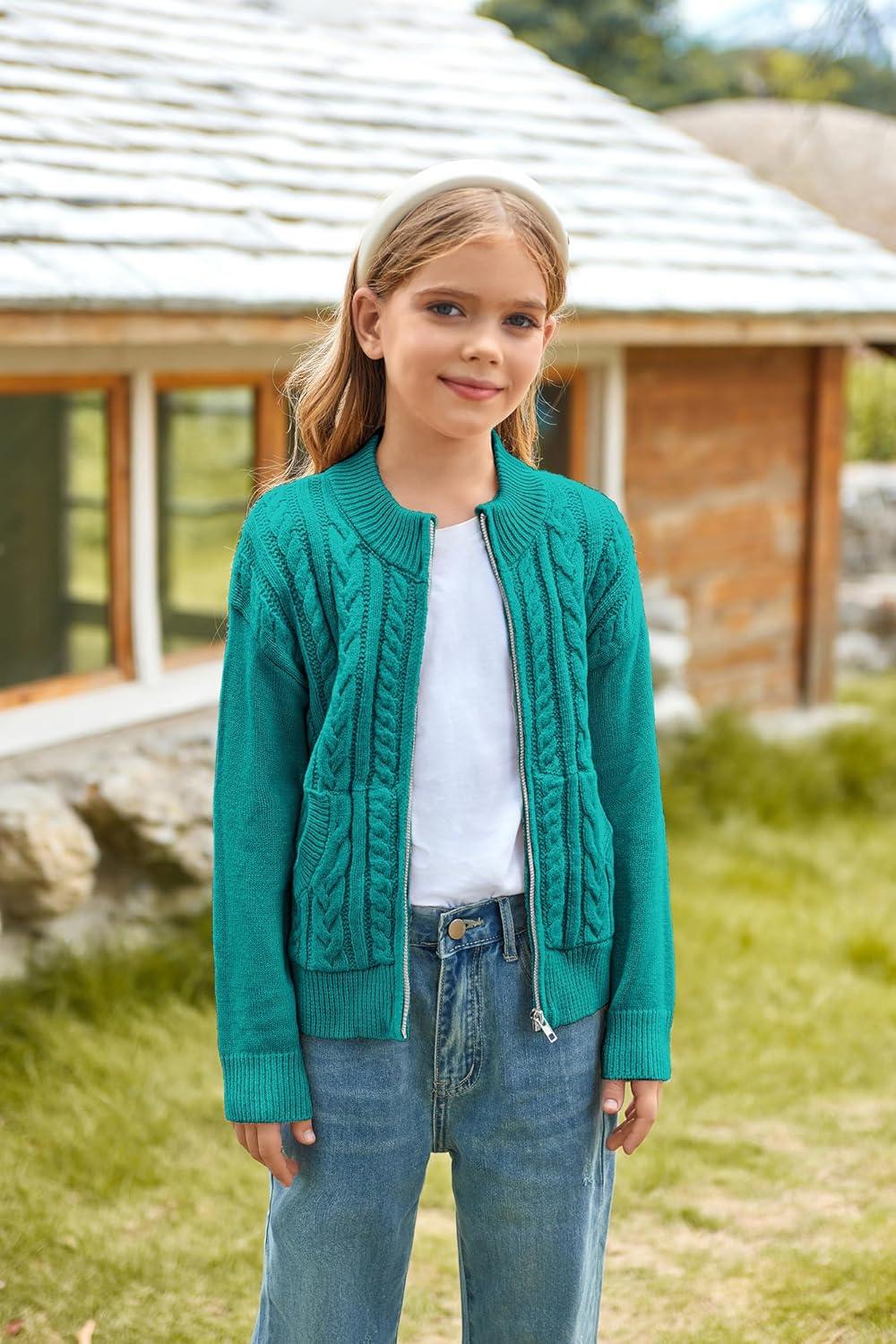 imageGRACE KARIN Girls Knit Cardigan Sweater Zip Long Sleeve Kids School Uniform Fall Jacket Size 614Bluegreen