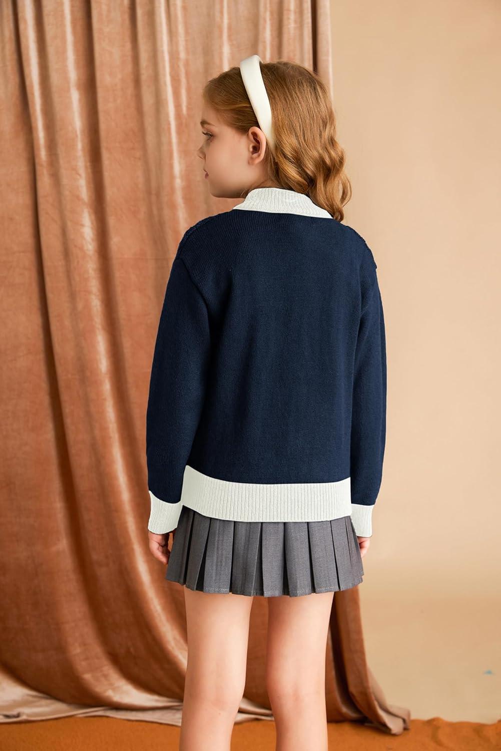 imageGRACE KARIN Girls Knit Cardigan Sweater Zip Long Sleeve Kids School Uniform Fall Jacket Size 614Bluewhite