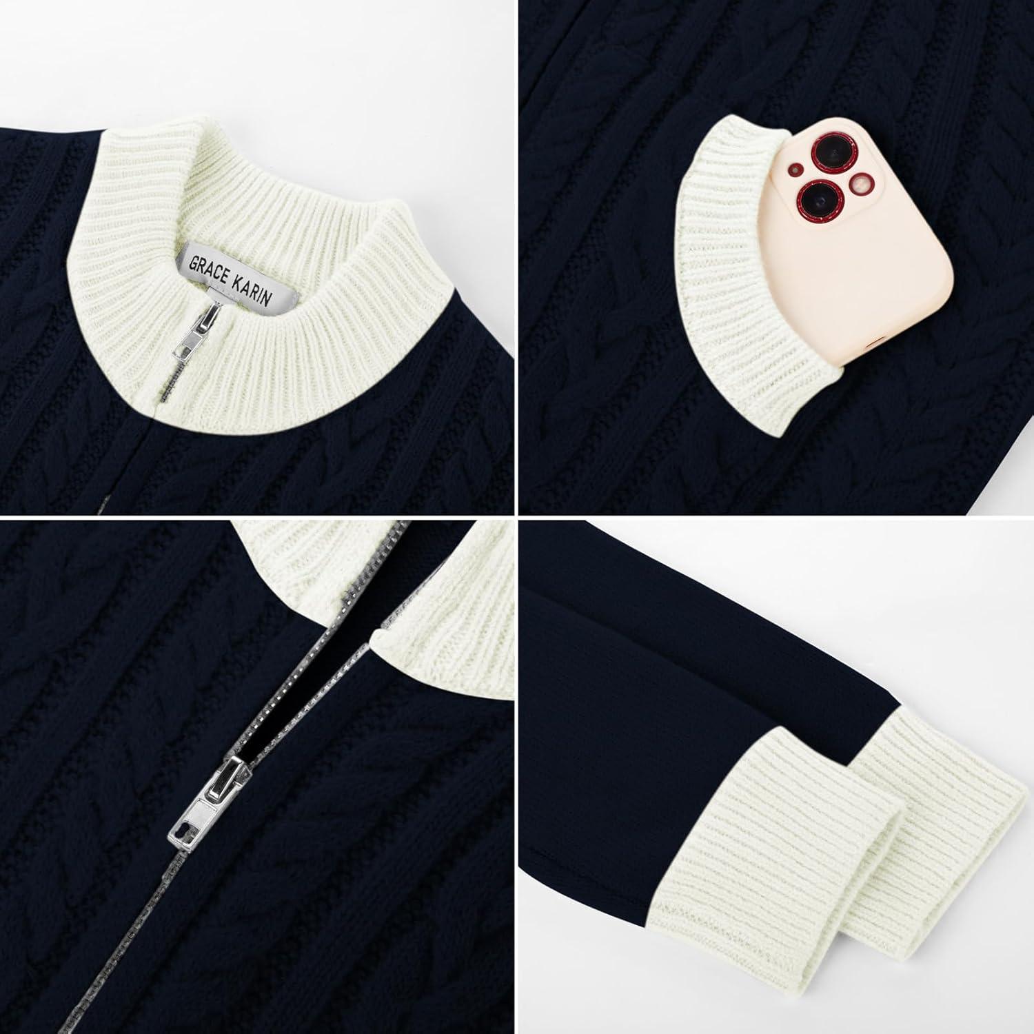 imageGRACE KARIN Girls Knit Cardigan Sweater Zip Long Sleeve Kids School Uniform Fall Jacket Size 614Bluewhite