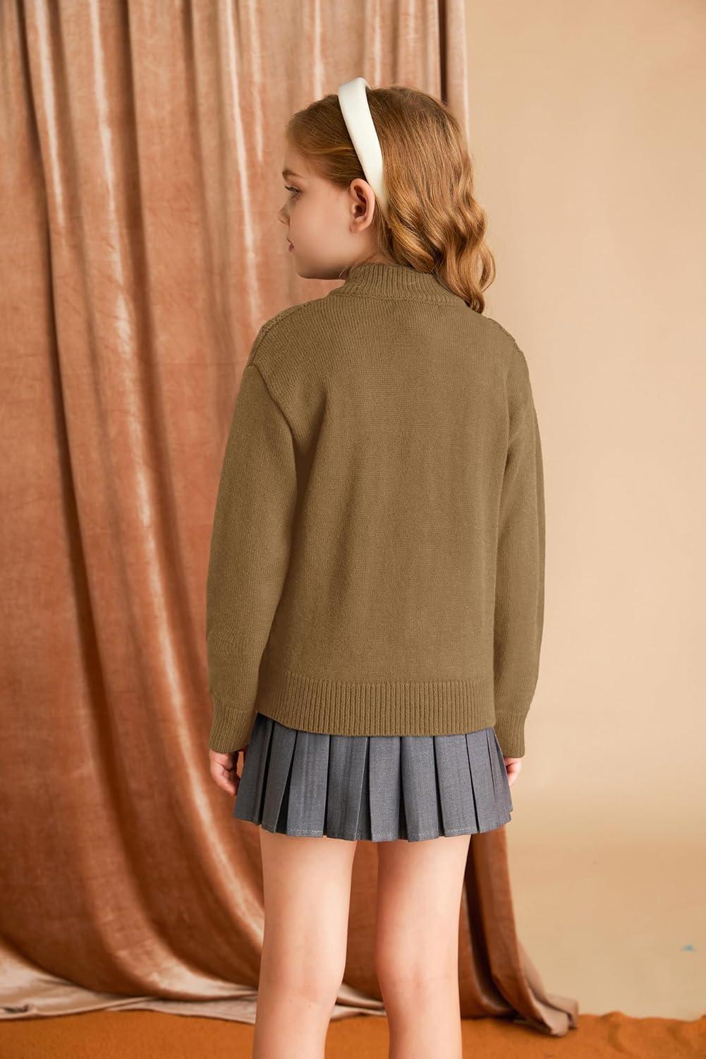 imageGRACE KARIN Girls Knit Cardigan Sweater Zip Long Sleeve Kids School Uniform Fall Jacket Size 614Brown