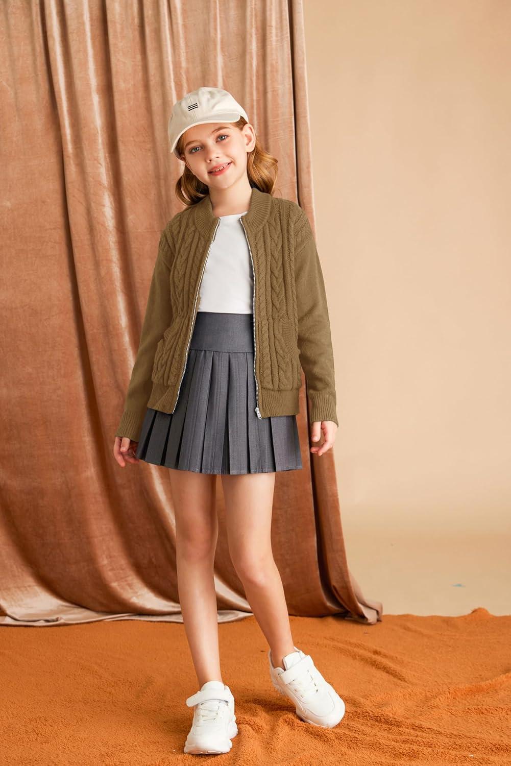 imageGRACE KARIN Girls Knit Cardigan Sweater Zip Long Sleeve Kids School Uniform Fall Jacket Size 614Brown