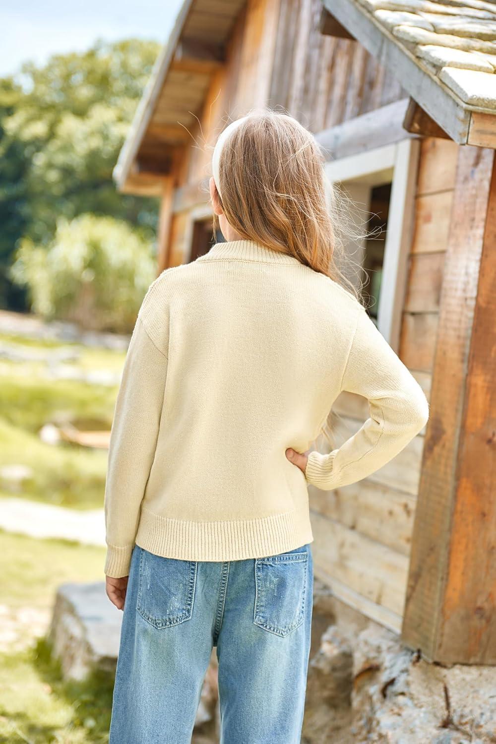 imageGRACE KARIN Girls Knit Cardigan Sweater Zip Long Sleeve Kids School Uniform Fall Jacket Size 614Cream