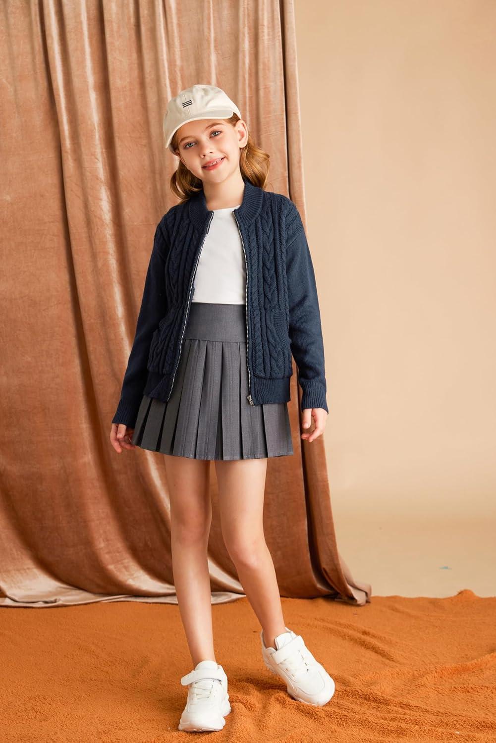 imageGRACE KARIN Girls Knit Cardigan Sweater Zip Long Sleeve Kids School Uniform Fall Jacket Size 614Navy Blue