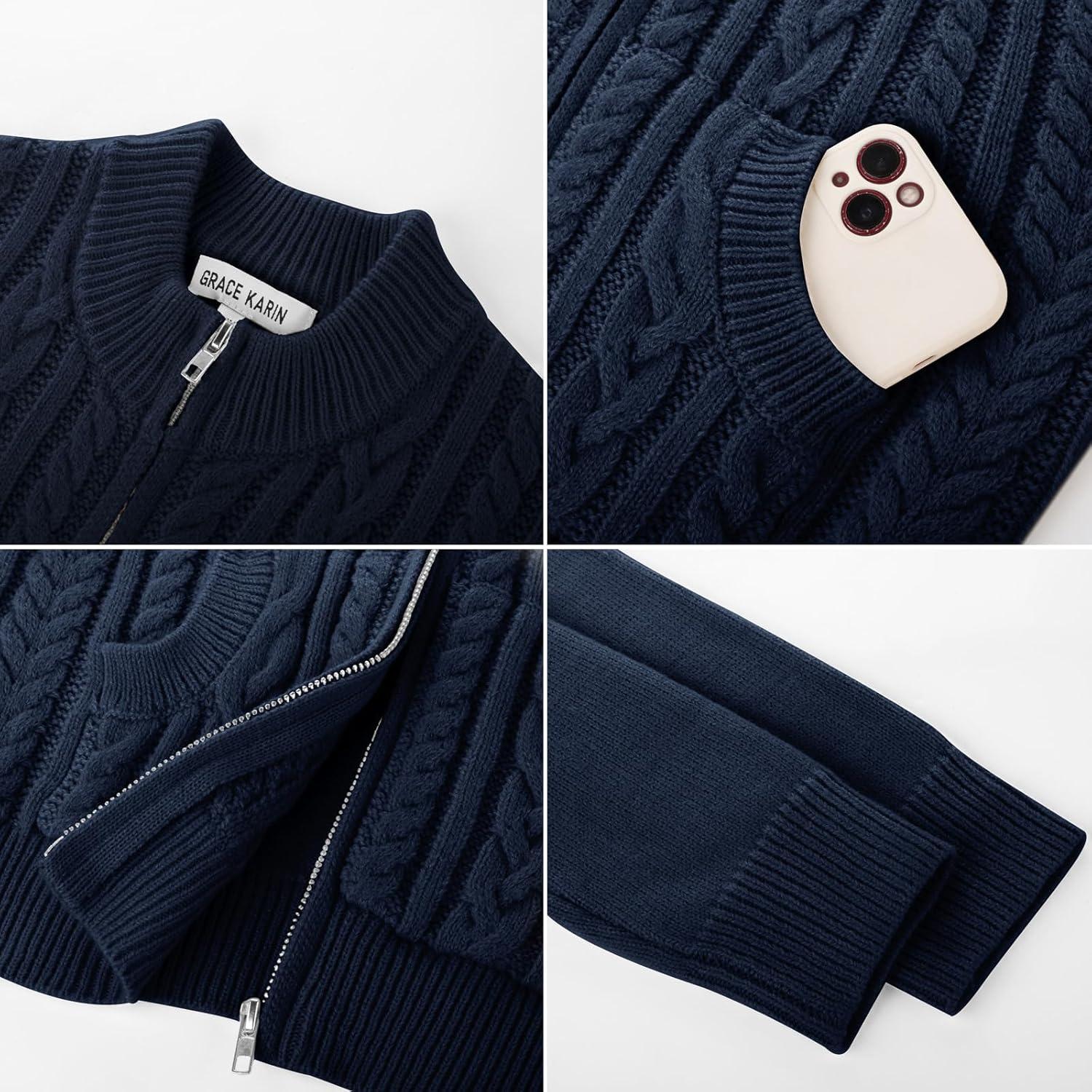 imageGRACE KARIN Girls Knit Cardigan Sweater Zip Long Sleeve Kids School Uniform Fall Jacket Size 614Navy Blue