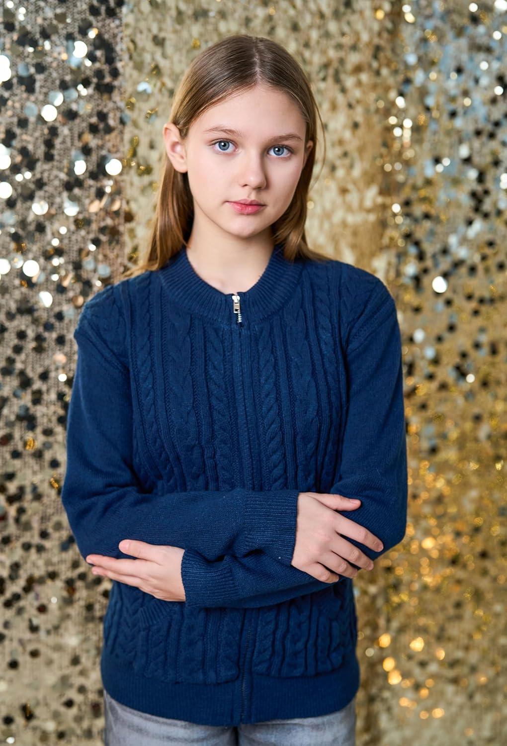 imageGRACE KARIN Girls Knit Cardigan Sweater Zip Long Sleeve Kids School Uniform Fall Jacket Size 614Navy Blue