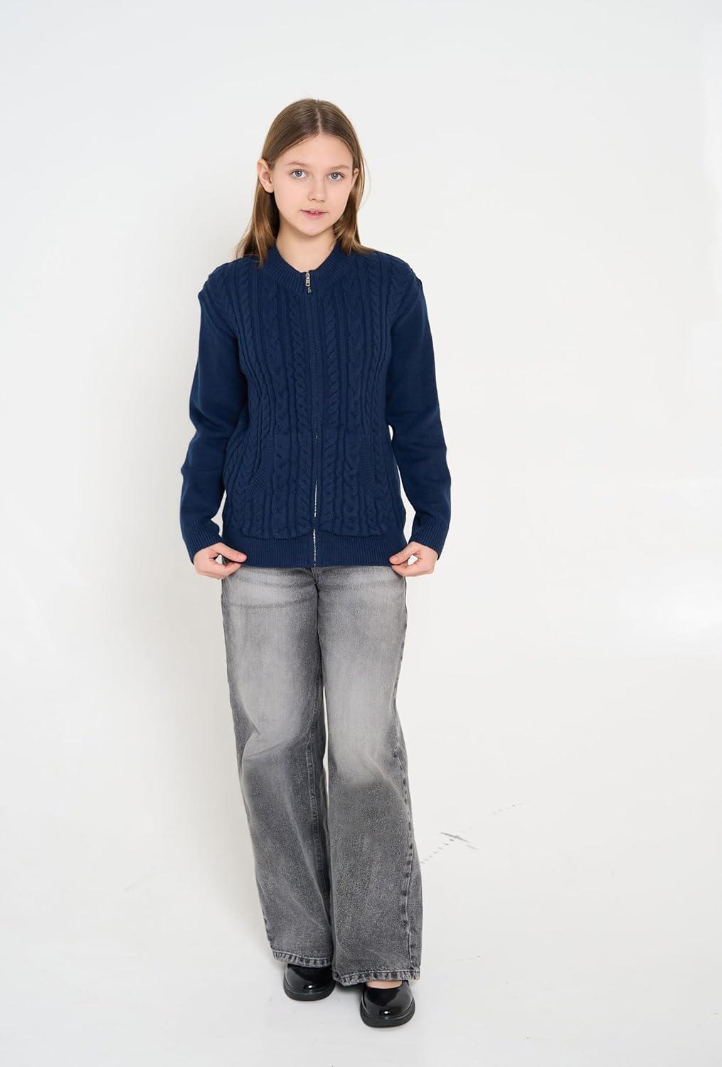 imageGRACE KARIN Girls Knit Cardigan Sweater Zip Long Sleeve Kids School Uniform Fall Jacket Size 614Navy Blue
