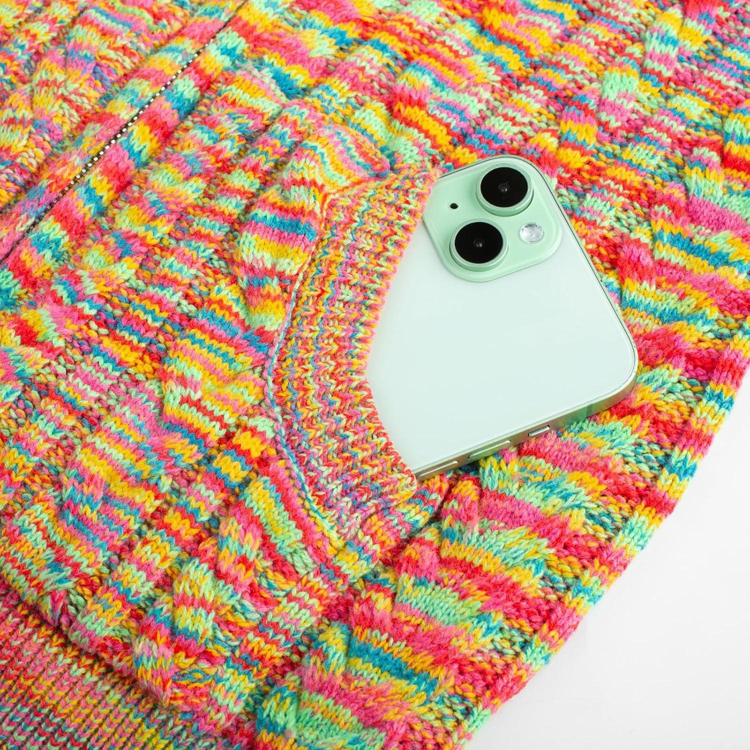 imageGRACE KARIN Girls Knit Cardigan Sweater Zip Long Sleeve Kids School Uniform Fall Jacket Size 614Rainbow