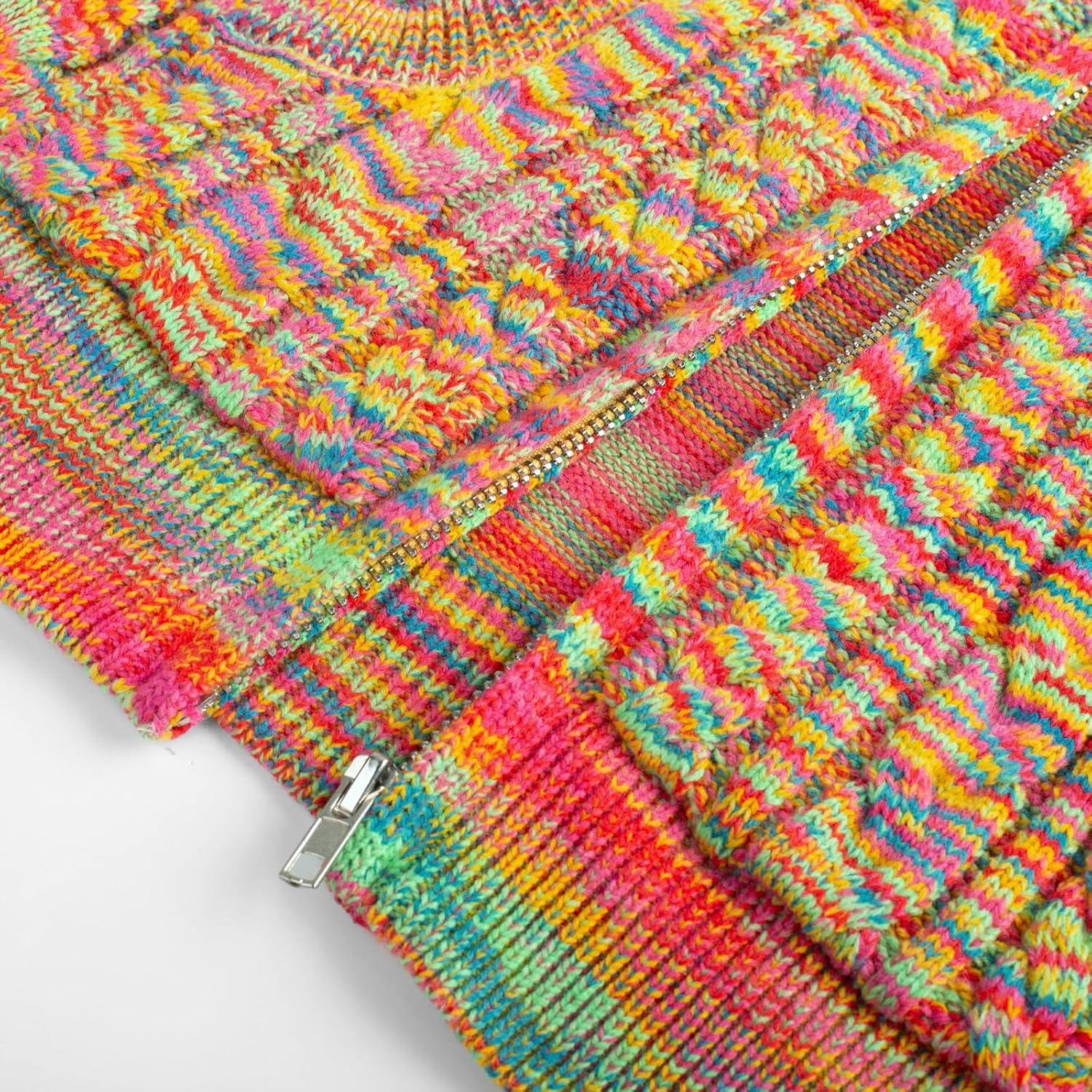 imageGRACE KARIN Girls Knit Cardigan Sweater Zip Long Sleeve Kids School Uniform Fall Jacket Size 614Rainbow