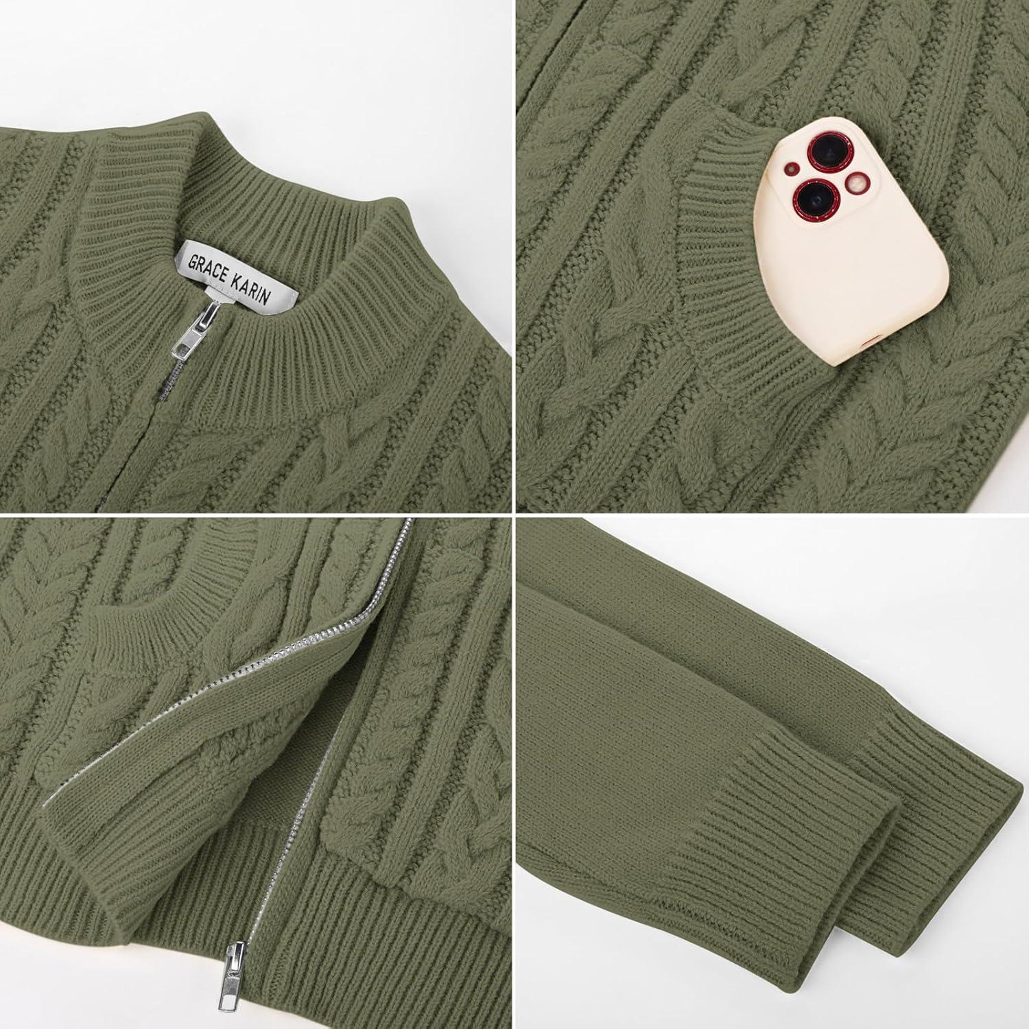 imageGRACE KARIN Girls Knit Cardigan Sweater Zip Long Sleeve Kids School Uniform Fall Jacket Size 614Tea Green