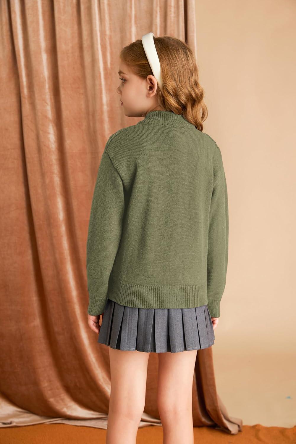 imageGRACE KARIN Girls Knit Cardigan Sweater Zip Long Sleeve Kids School Uniform Fall Jacket Size 614Tea Green
