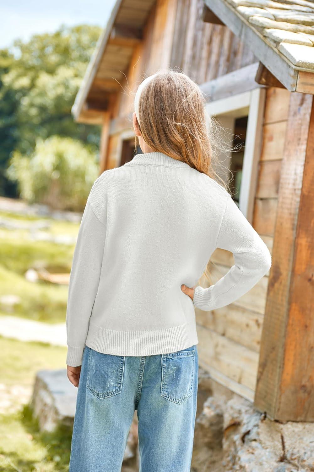 imageGRACE KARIN Girls Knit Cardigan Sweater Zip Long Sleeve Kids School Uniform Fall Jacket Size 614White