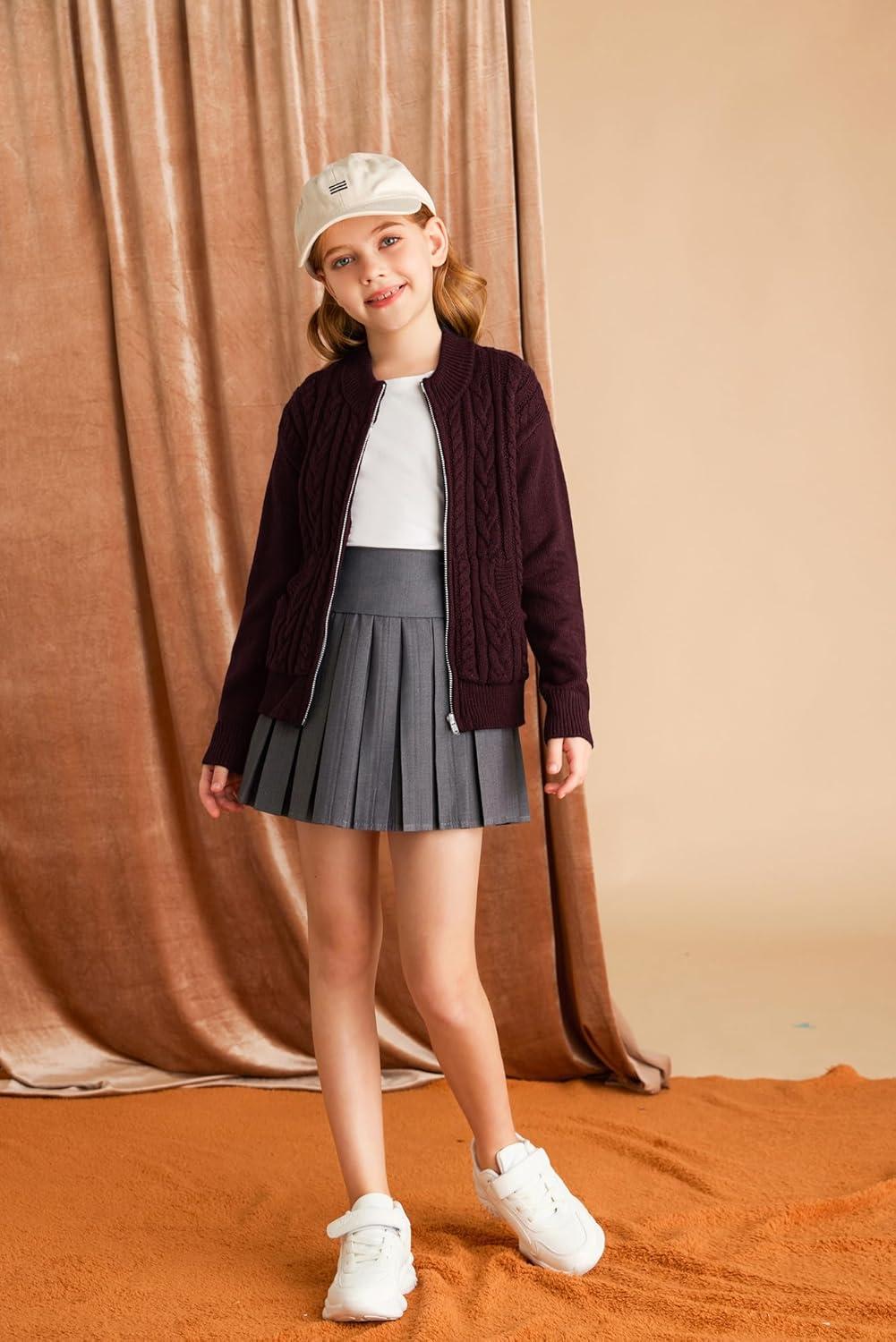 imageGRACE KARIN Girls Knit Cardigan Sweater Zip Long Sleeve Kids School Uniform Fall Jacket Size 614Wine Red
