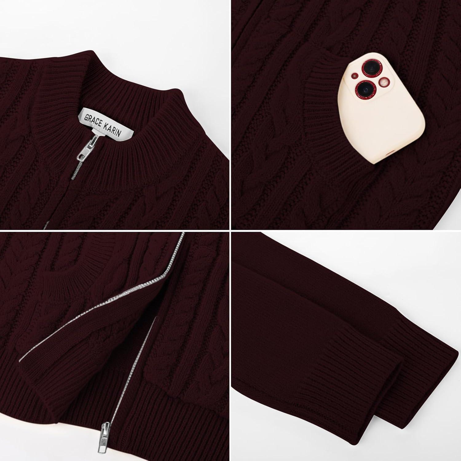 imageGRACE KARIN Girls Knit Cardigan Sweater Zip Long Sleeve Kids School Uniform Fall Jacket Size 614Wine Red