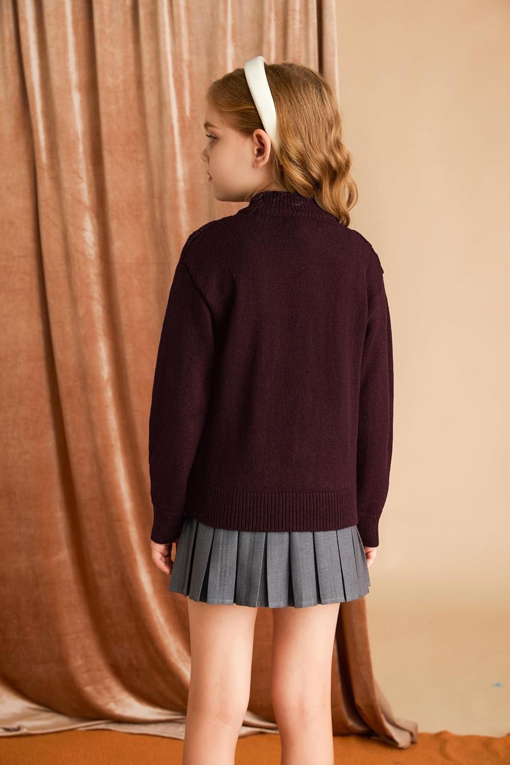 imageGRACE KARIN Girls Knit Cardigan Sweater Zip Long Sleeve Kids School Uniform Fall Jacket Size 614Wine Red