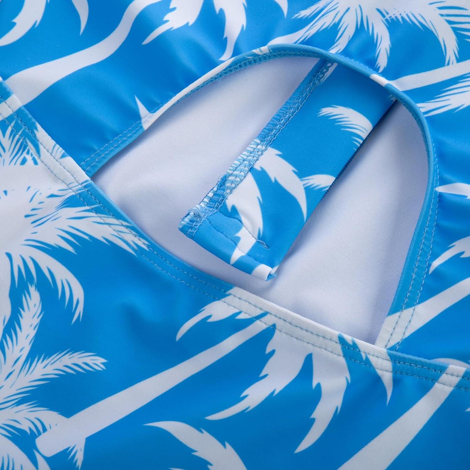 imageGRACE KARIN Girls One Piece Swimsuits Long Sleeve Bathing Suits Swimwear 514YBlue Coconut Tree