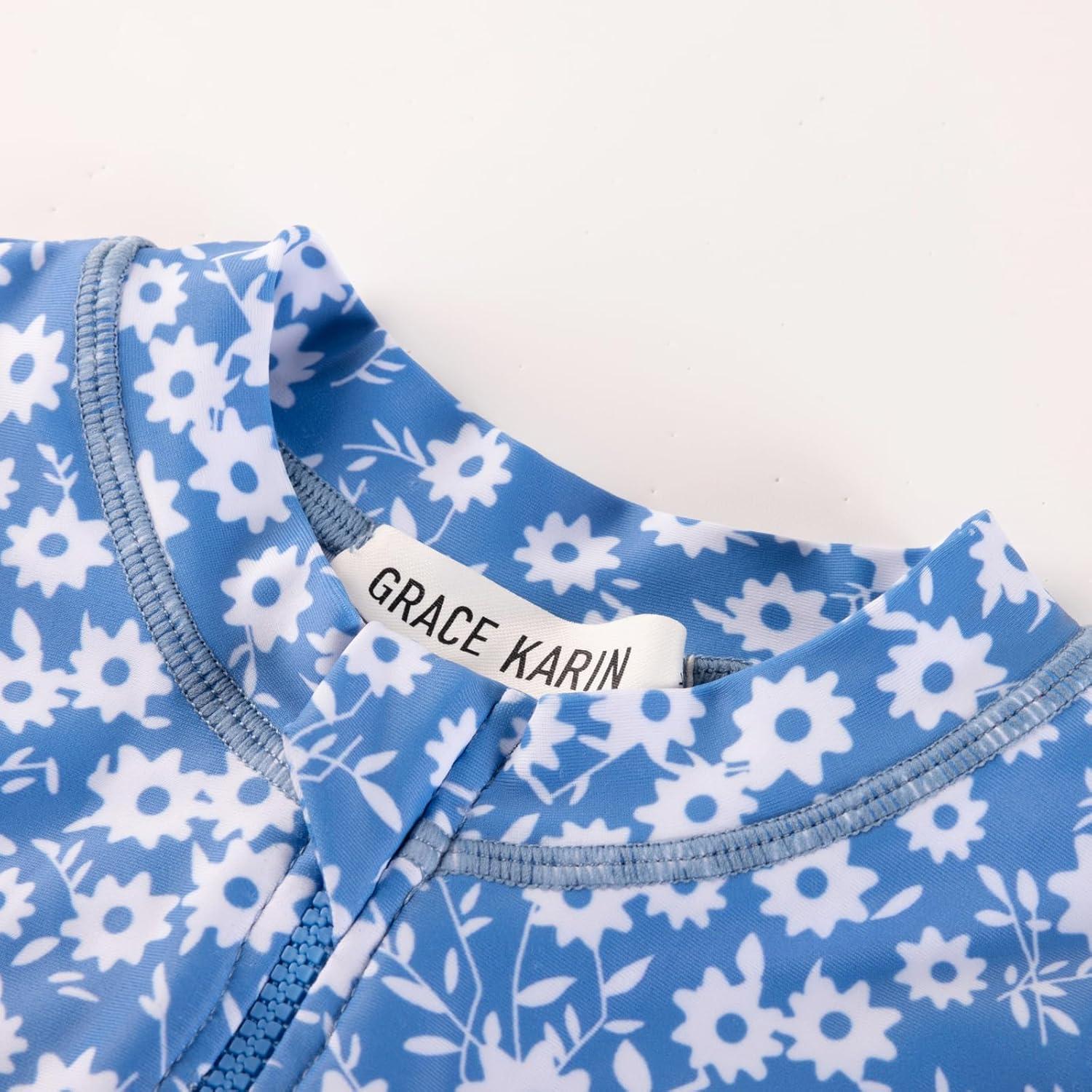 imageGRACE KARIN Girls One Piece Swimsuits Long Sleeve Bathing Suits Swimwear 514YBlue Daisy