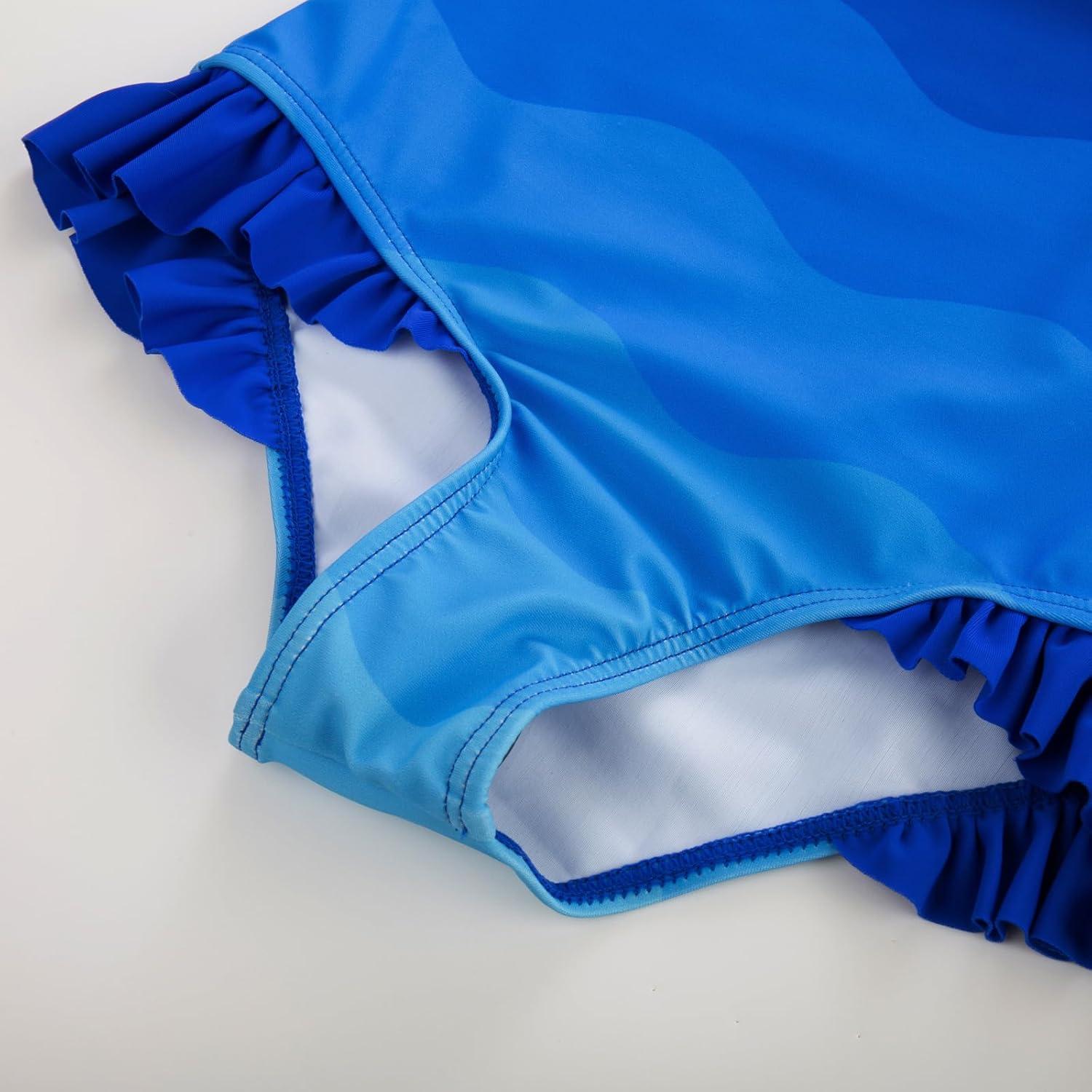 imageGRACE KARIN Girls One Piece Swimsuits Long Sleeve Bathing Suits Swimwear 514YBlue Gradient