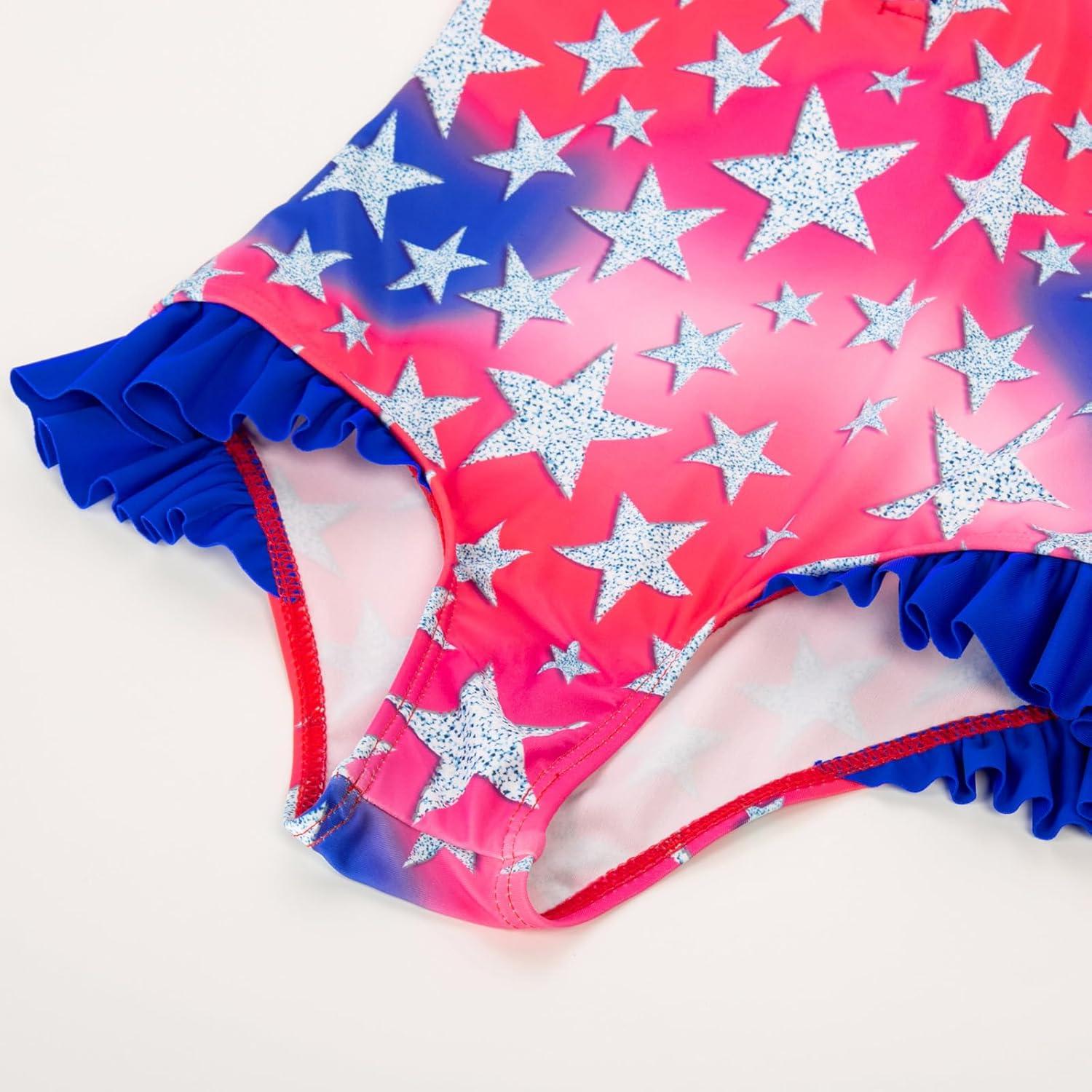 imageGRACE KARIN Girls One Piece Swimsuits Long Sleeve Bathing Suits Swimwear 514YBlue Red Stars