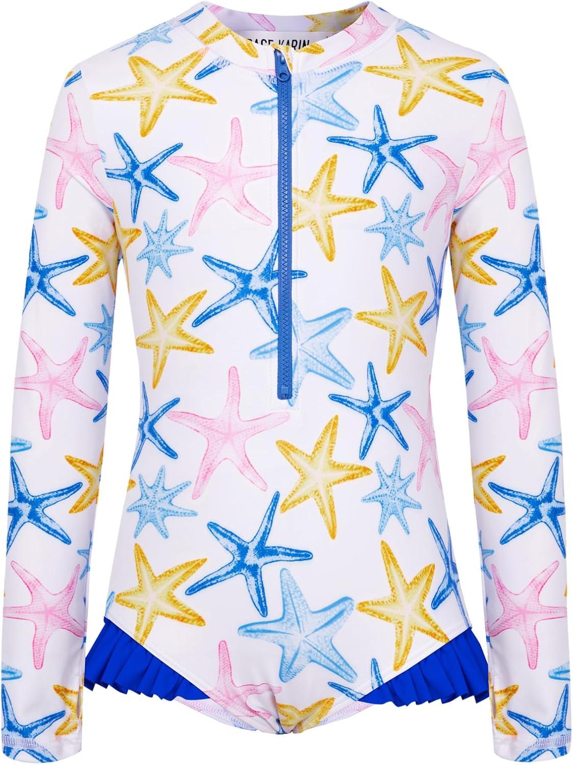 imageGRACE KARIN Girls One Piece Swimsuits Long Sleeve Bathing Suits Swimwear 514YColorful Starfish