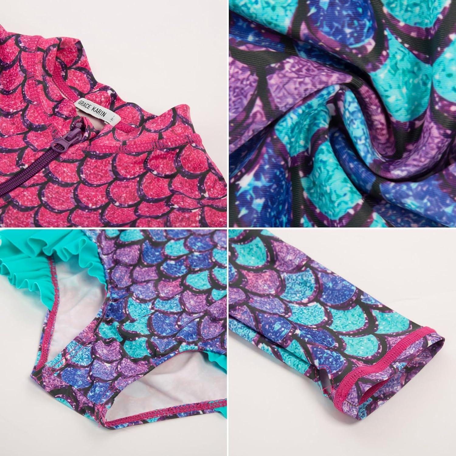 imageGRACE KARIN Girls One Piece Swimsuits Long Sleeve Bathing Suits Swimwear 514YPink Purple Fish Scale