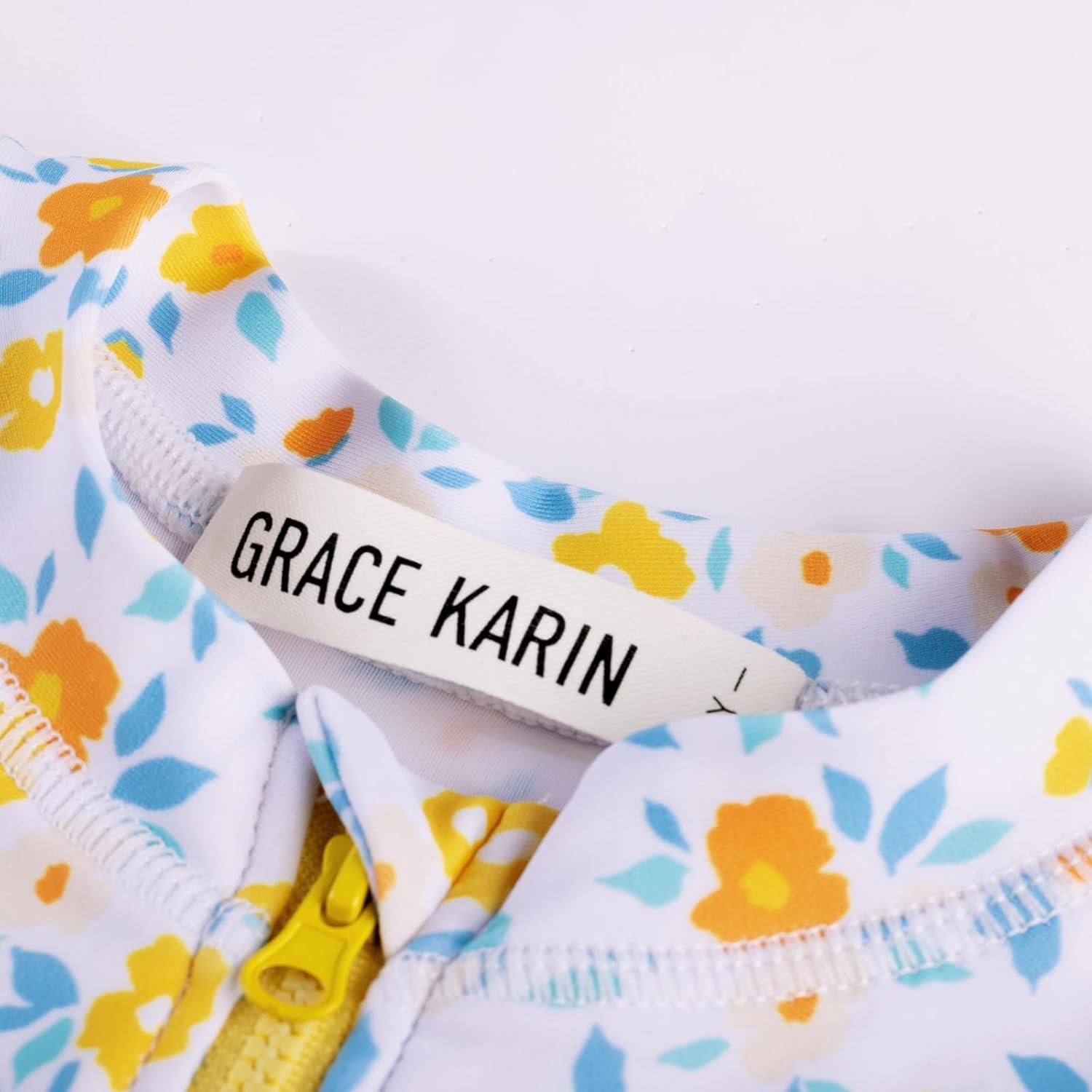 imageGRACE KARIN Girls One Piece Swimsuits Long Sleeve Bathing Suits Swimwear 514YYellow Daisy