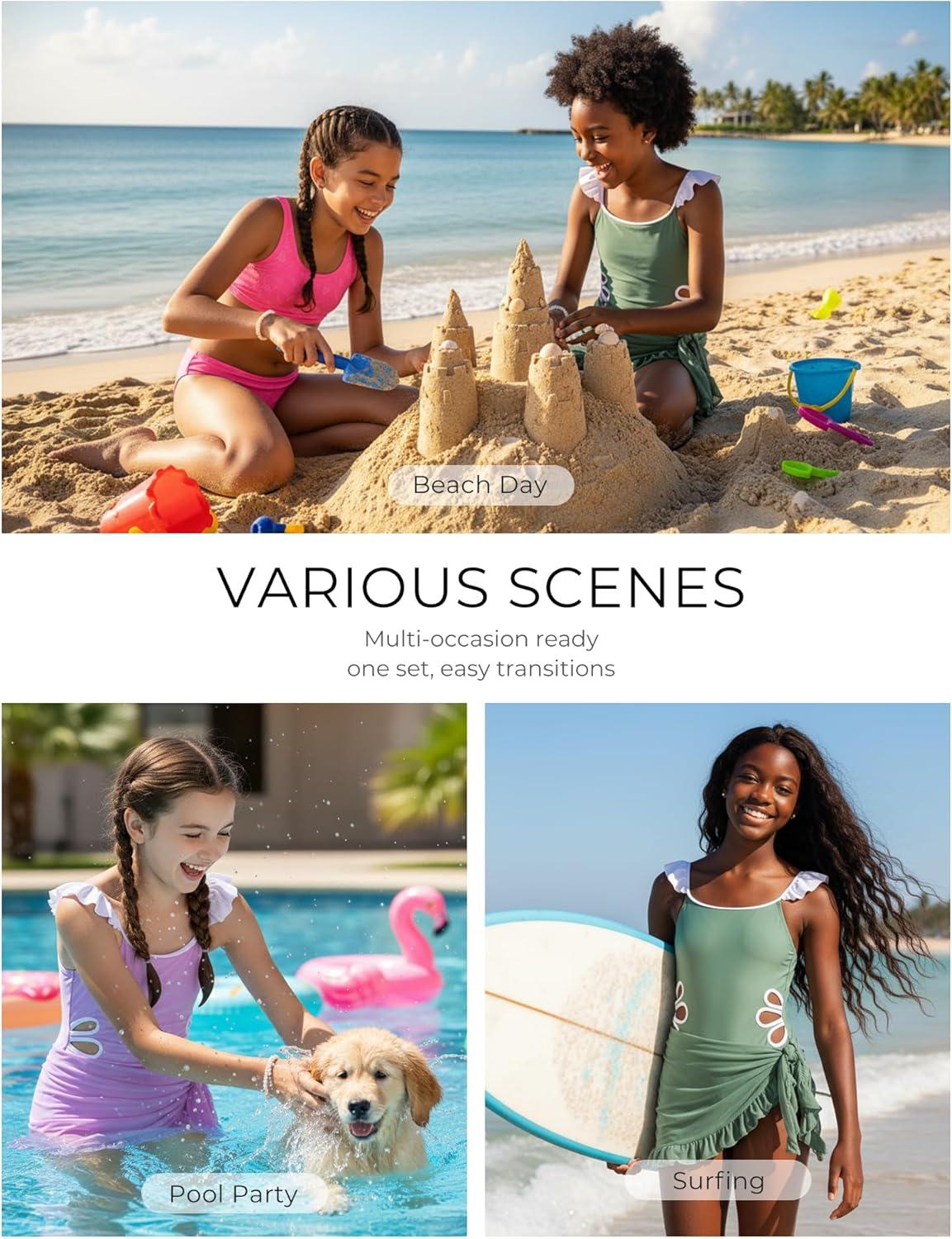 imageGRACE KARIN Girls One Piece Swimsuits with Mesh Cover Up Teen Cutout Bathing Suit Set Size 714Hot Pink