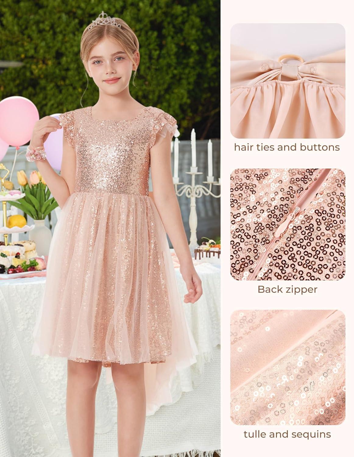 imageGRACE KARIN Girls Party Sequin Dress Size 612Y Kids Birthday Dance Formal Sparkly Dresses Wedding Flower Girl DressRose Gold
