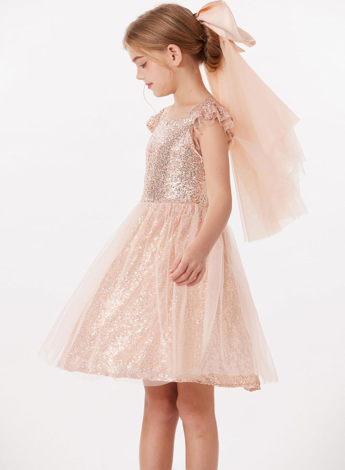imageGRACE KARIN Girls Party Sequin Dress Size 612Y Kids Birthday Dance Formal Sparkly Dresses Wedding Flower Girl DressRose Gold