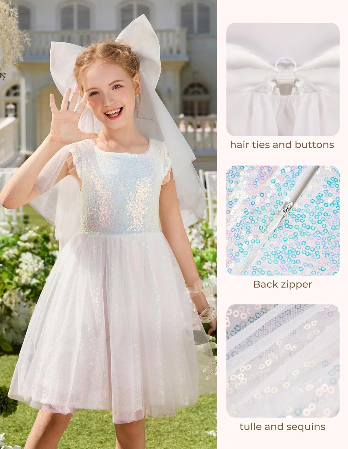 imageGRACE KARIN Girls Party Sequin Dress Size 612Y Kids Birthday Dance Formal Sparkly Dresses Wedding Flower Girl DressShiny White