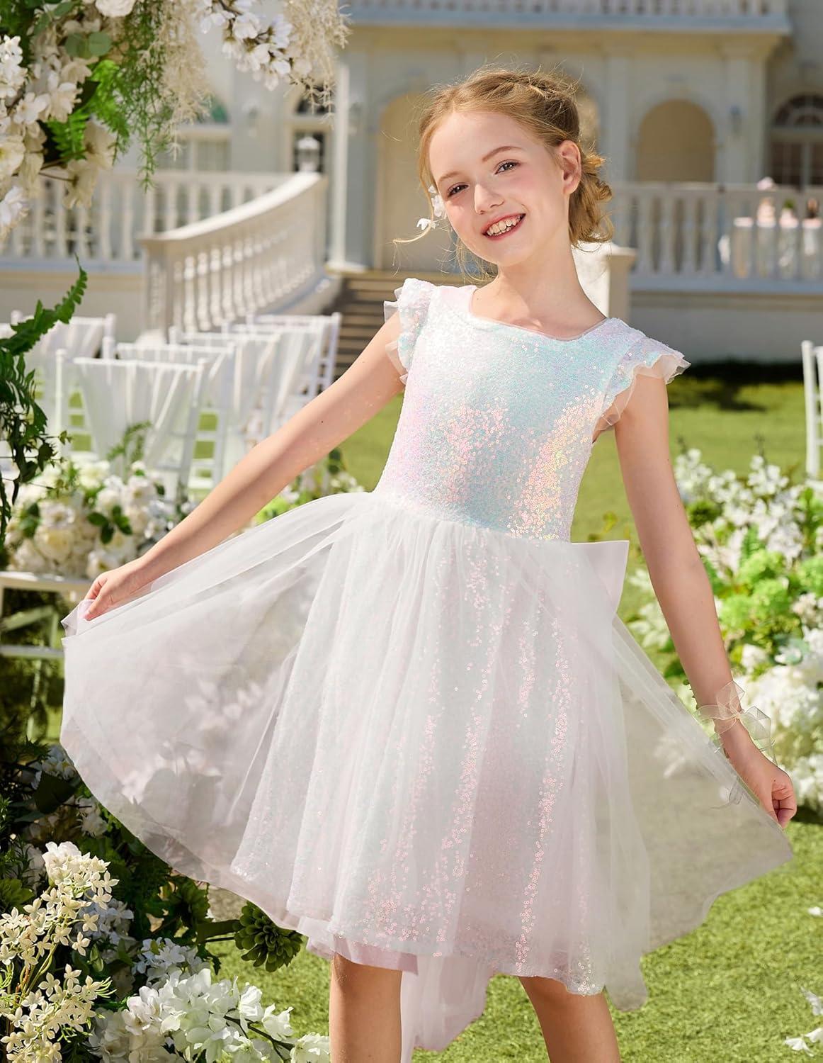imageGRACE KARIN Girls Party Sequin Dress Size 612Y Kids Birthday Dance Formal Sparkly Dresses Wedding Flower Girl DressShiny White