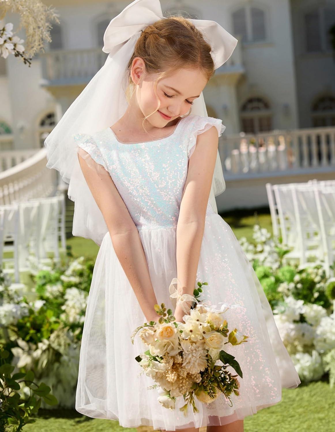 imageGRACE KARIN Girls Party Sequin Dress Size 612Y Kids Birthday Dance Formal Sparkly Dresses Wedding Flower Girl DressShiny White