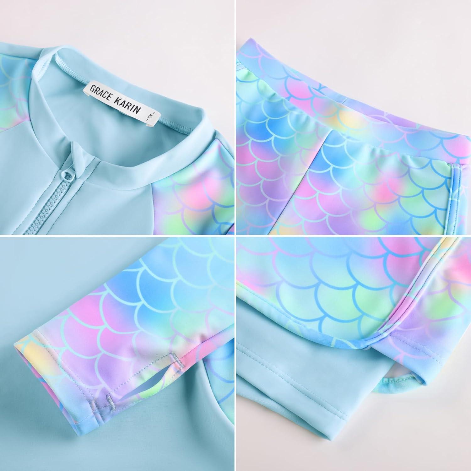 imageGRACE KARIN Girls Rash Guard Swimsuits 2 Piece Long Sleeve Bathing Suit UPF 50 Summer Swimwear Size 612YBlue Mermaid