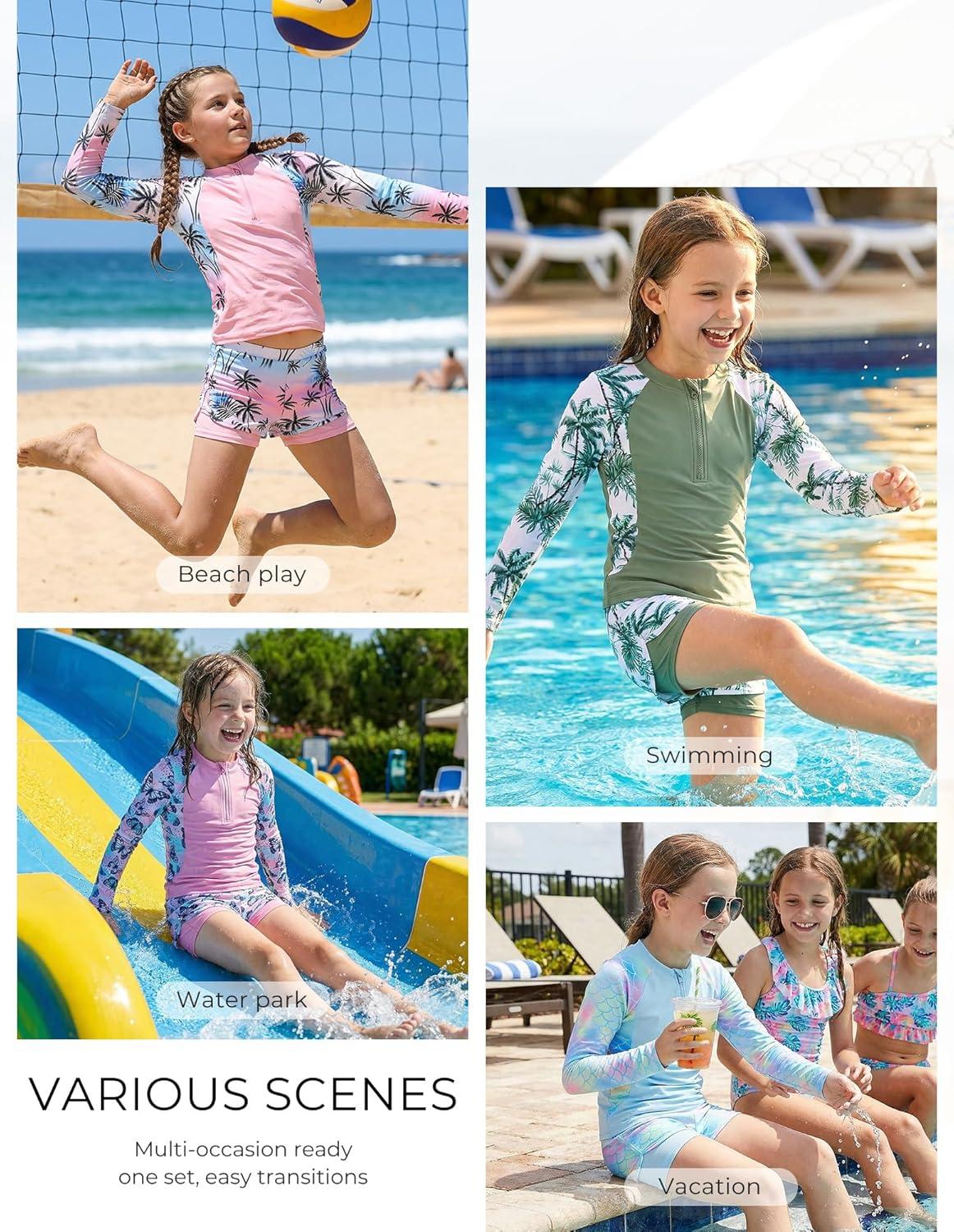 imageGRACE KARIN Girls Rash Guard Swimsuits 2 Piece Long Sleeve Bathing Suit UPF 50 Summer Swimwear Size 612YBlue Mermaid