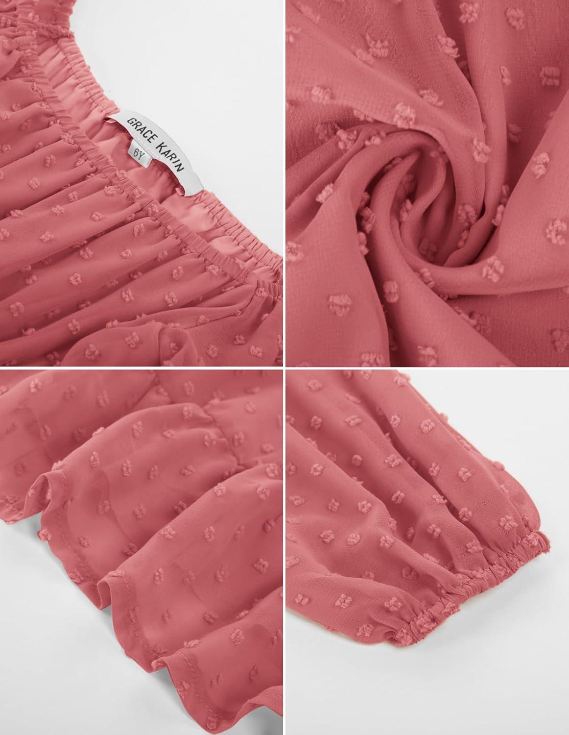 imageGRACE KARIN Girls Ruffle Tiered Dress Long Sleeve Swiss Dot Flowy ALine Dress 614YDusty Rose