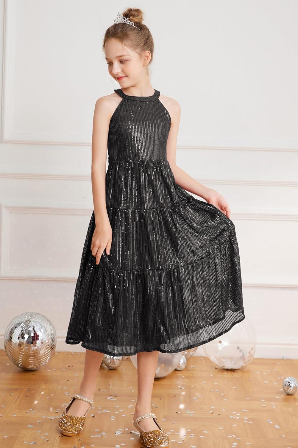imageGRACE KARIN Girls Sequin Dress Formal Party Elegant Fancy Girls Maxi Long Dress for 514YBlack