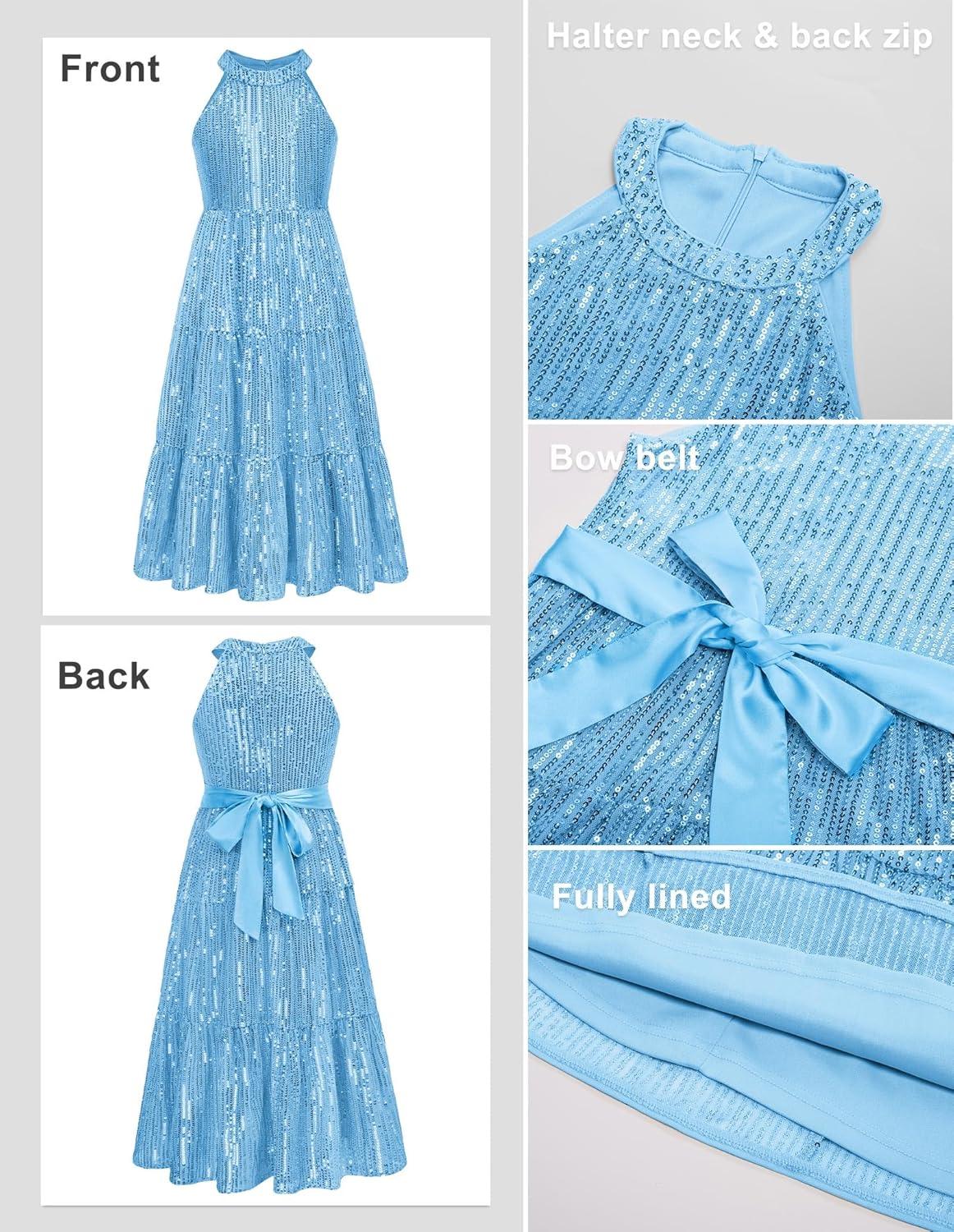 imageGRACE KARIN Girls Sequin Dress Formal Party Elegant Fancy Girls Maxi Long Dress for 514YBlue