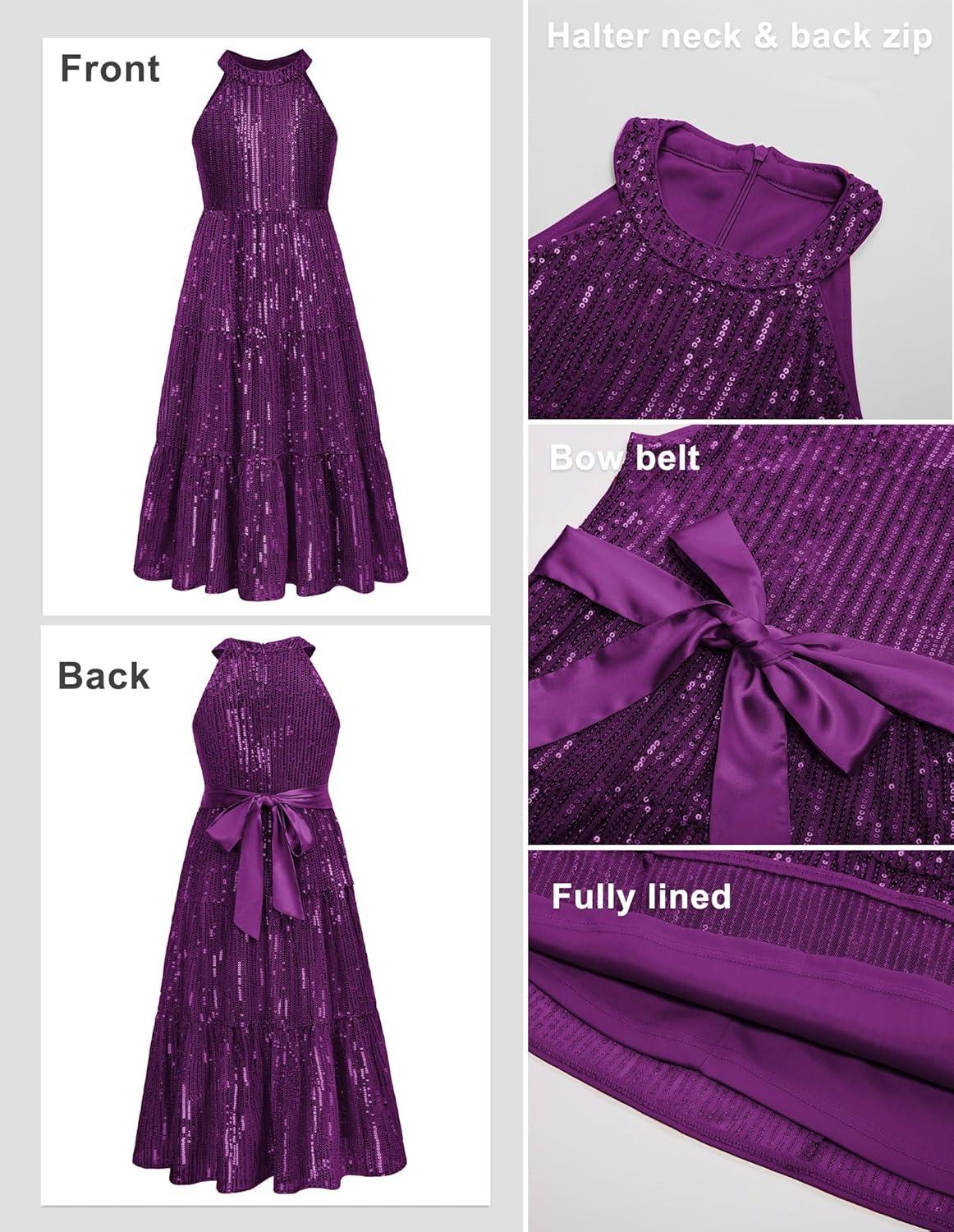 imageGRACE KARIN Girls Sequin Dress Formal Party Elegant Fancy Girls Maxi Long Dress for 514YDark Purple