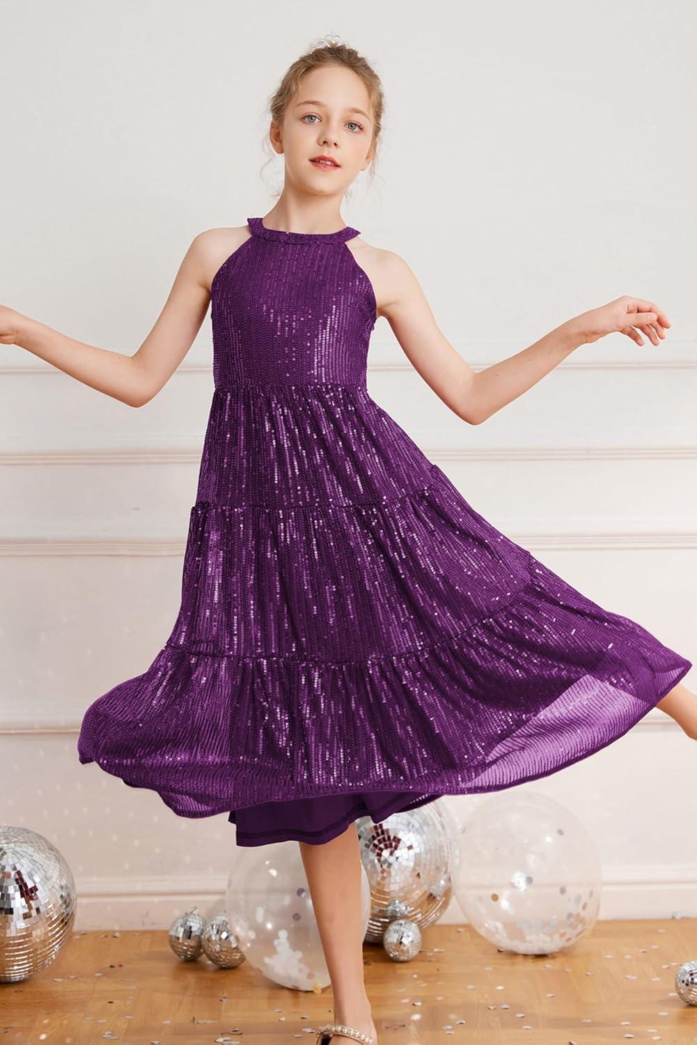 imageGRACE KARIN Girls Sequin Dress Formal Party Elegant Fancy Girls Maxi Long Dress for 514YDark Purple