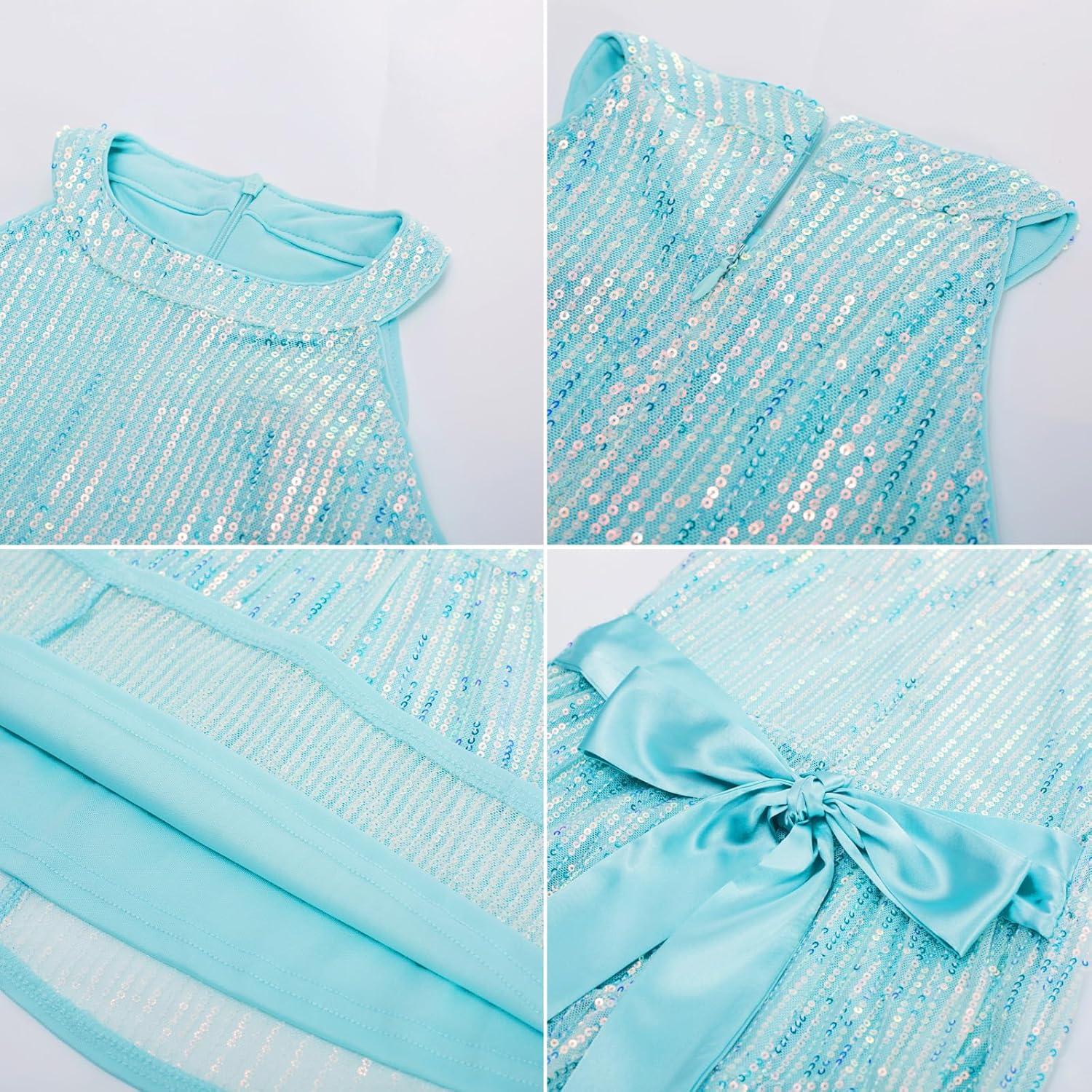 imageGRACE KARIN Girls Sequin Dress Formal Party Elegant Fancy Girls Maxi Long Dress for 514YLight Blue