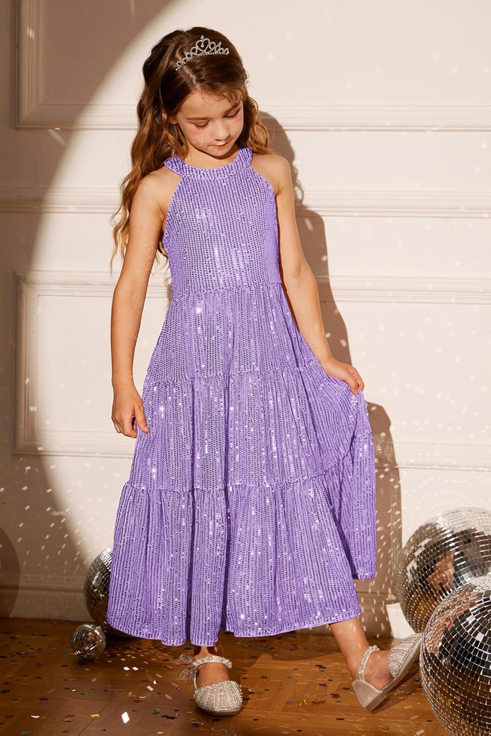 imageGRACE KARIN Girls Sequin Dress Formal Party Elegant Fancy Girls Maxi Long Dress for 514YPurple
