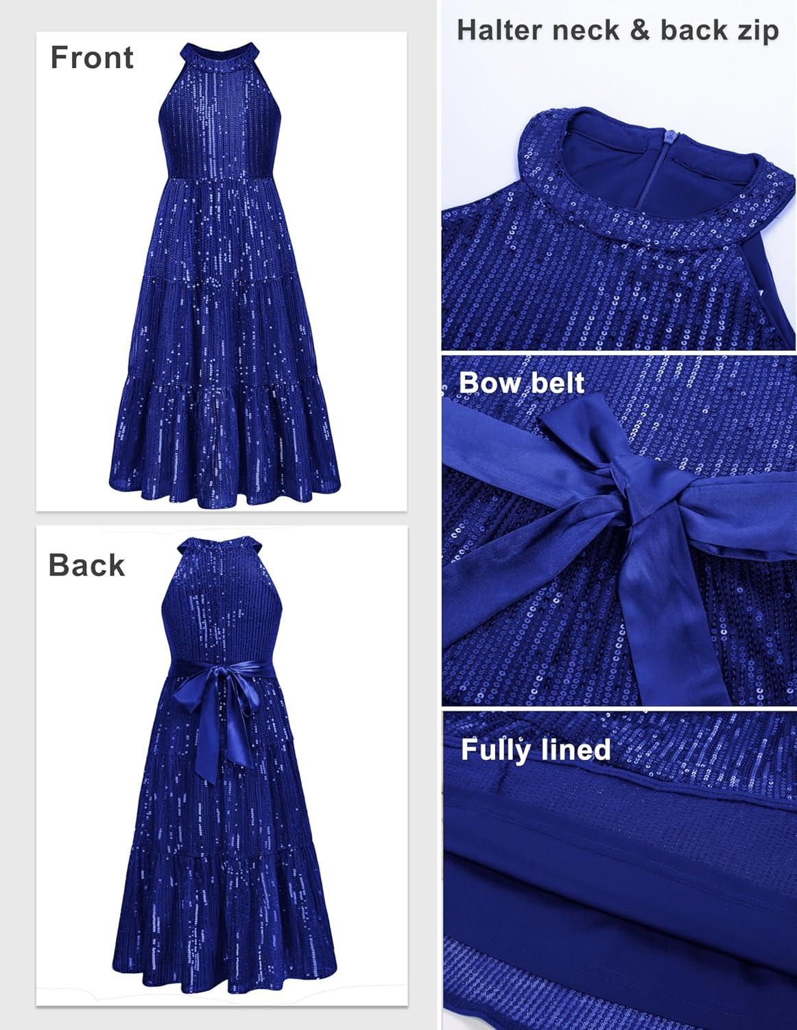 imageGRACE KARIN Girls Sequin Dress Formal Party Elegant Fancy Girls Maxi Long Dress for 514YRoyal Blue