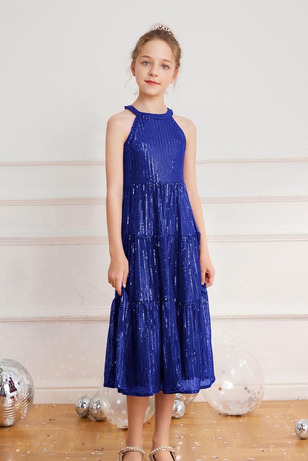 imageGRACE KARIN Girls Sequin Dress Formal Party Elegant Fancy Girls Maxi Long Dress for 514YRoyal Blue