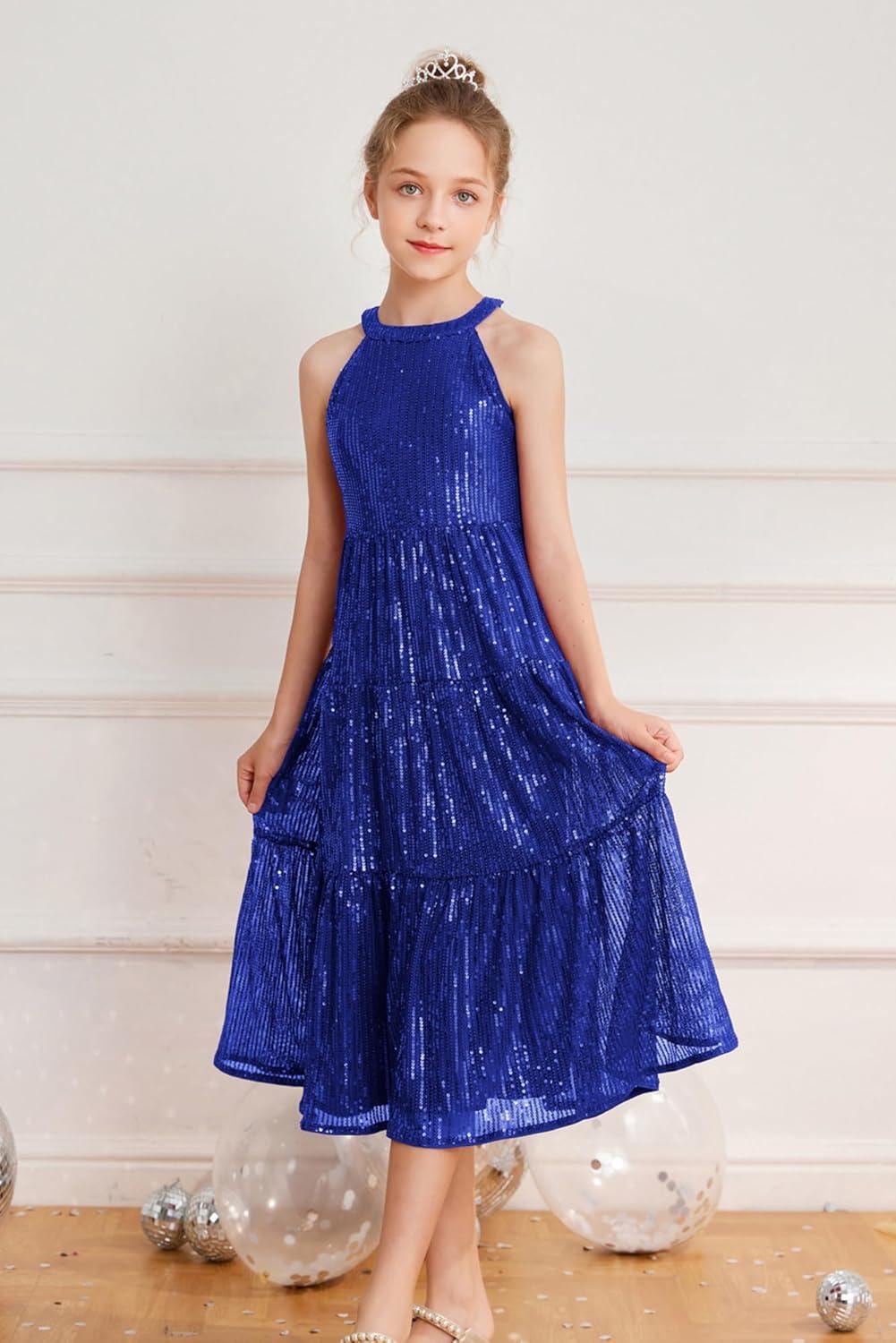 imageGRACE KARIN Girls Sequin Dress Formal Party Elegant Fancy Girls Maxi Long Dress for 514YRoyal Blue