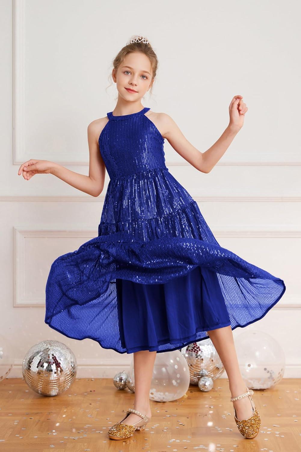 imageGRACE KARIN Girls Sequin Dress Formal Party Elegant Fancy Girls Maxi Long Dress for 514YRoyal Blue