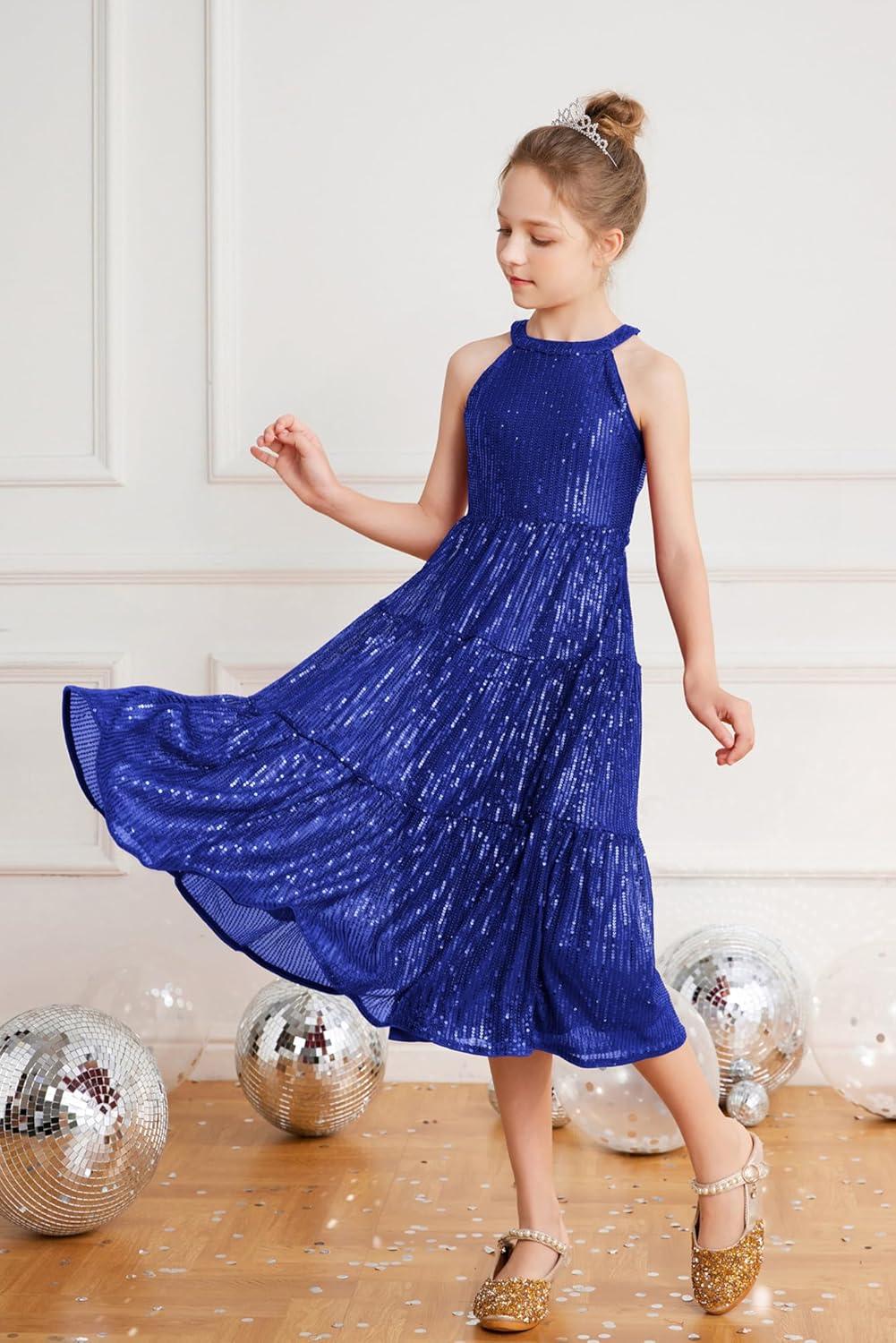 imageGRACE KARIN Girls Sequin Dress Formal Party Elegant Fancy Girls Maxi Long Dress for 514YRoyal Blue