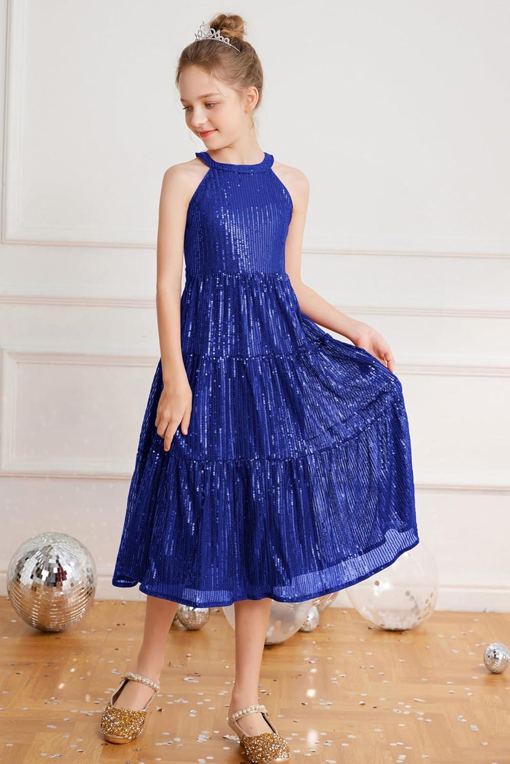 imageGRACE KARIN Girls Sequin Dress Formal Party Elegant Fancy Girls Maxi Long Dress for 514YRoyal Blue