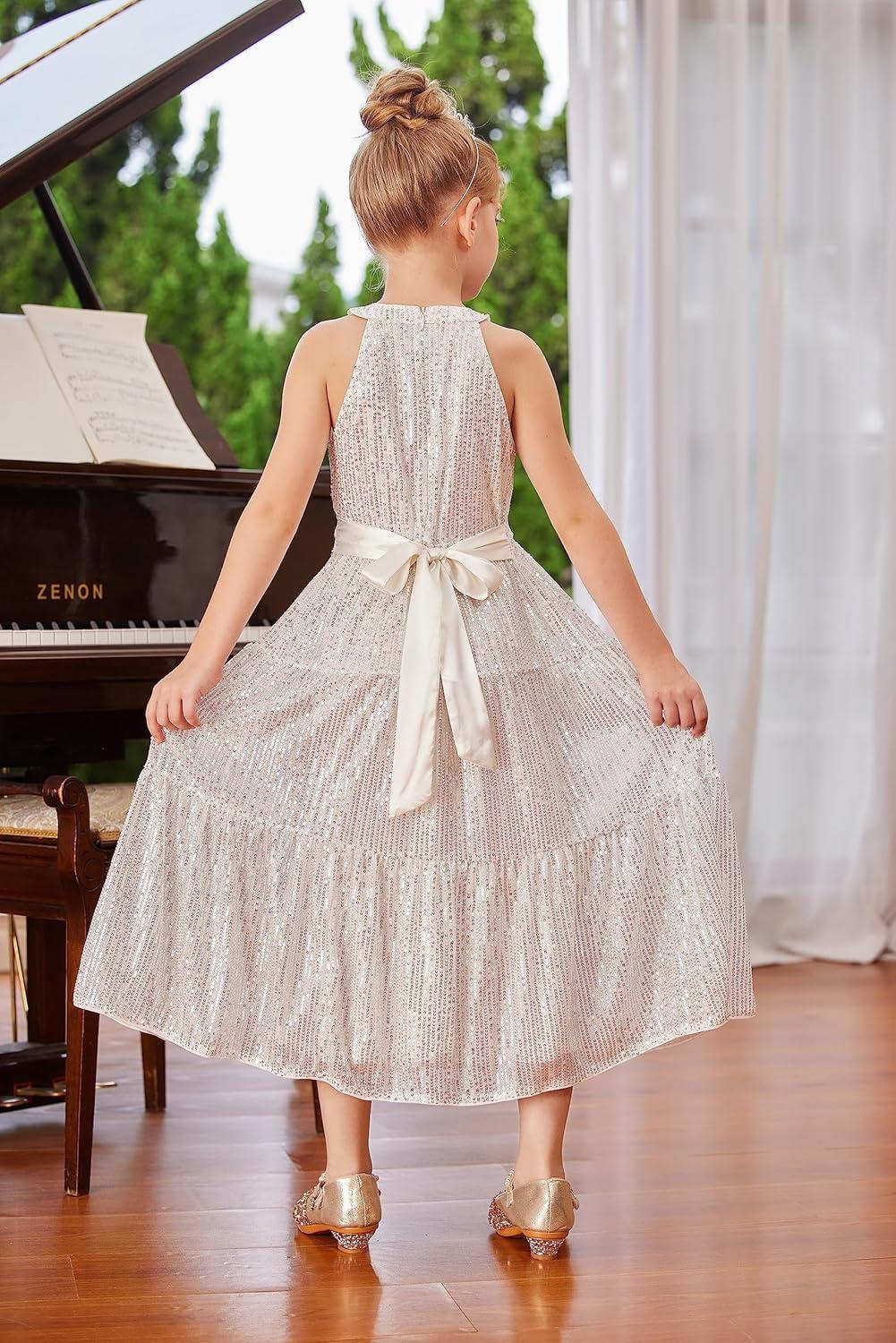 imageGRACE KARIN Girls Sequin Dress Formal Party Elegant Fancy Girls Maxi Long Dress for 514YSilver