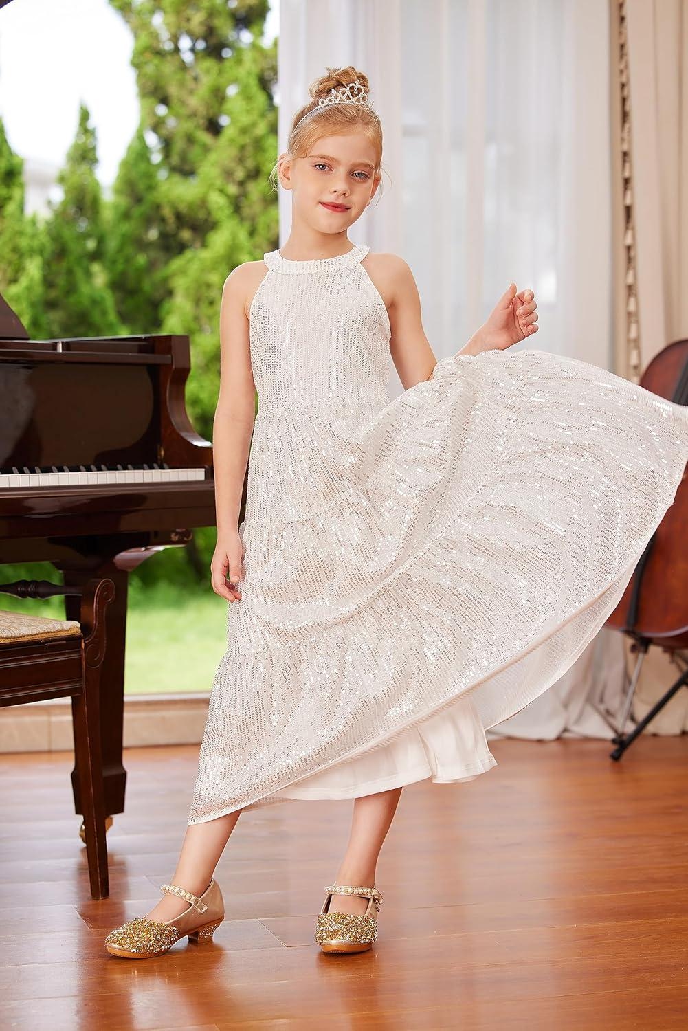 imageGRACE KARIN Girls Sequin Dress Formal Party Elegant Fancy Girls Maxi Long Dress for 514YSilver